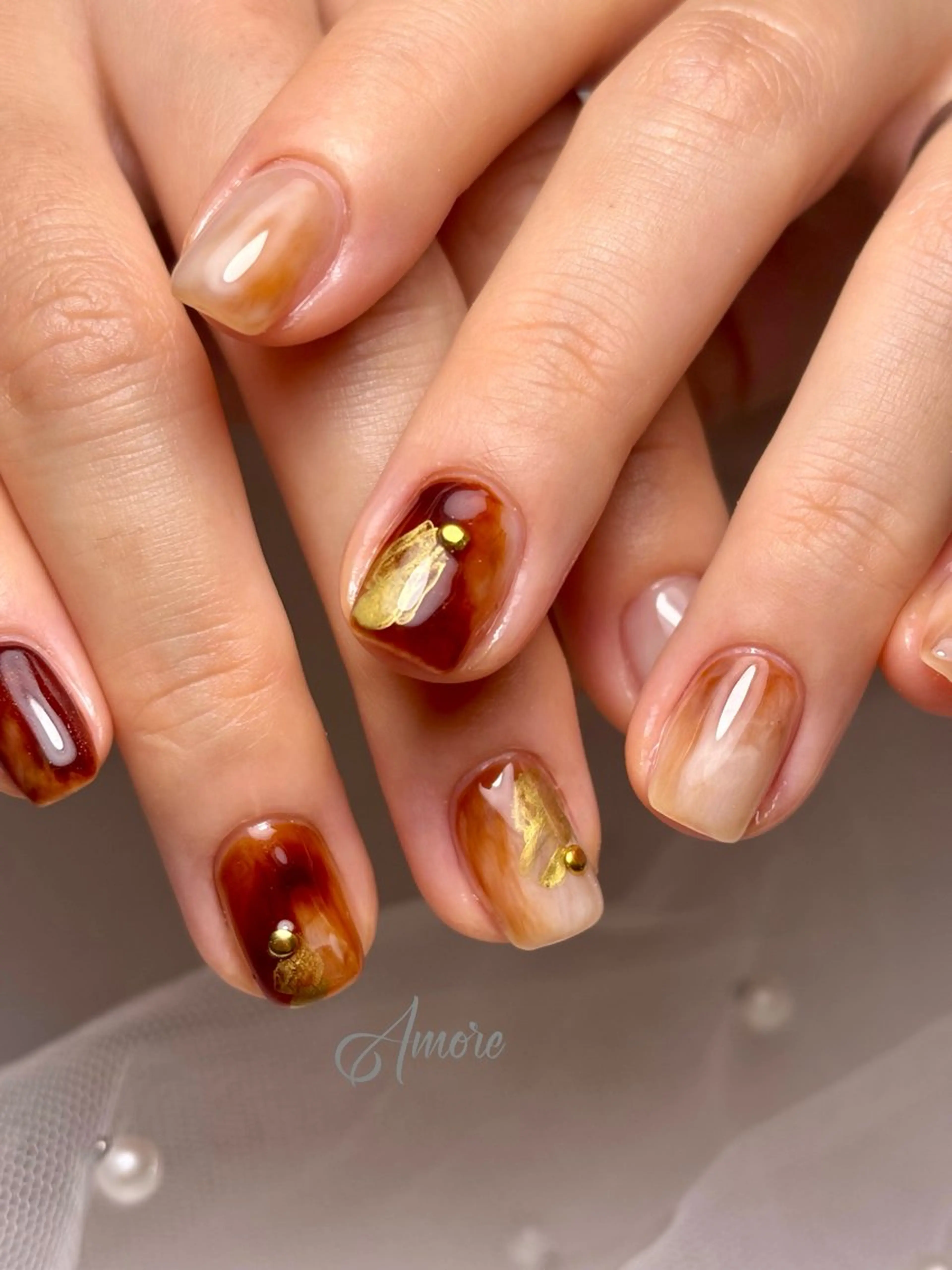 ネイル ブラウン 桜ネイル ジェルネイル キラキラネイル 韓国ネイル You kyehwaのネイルデザイン