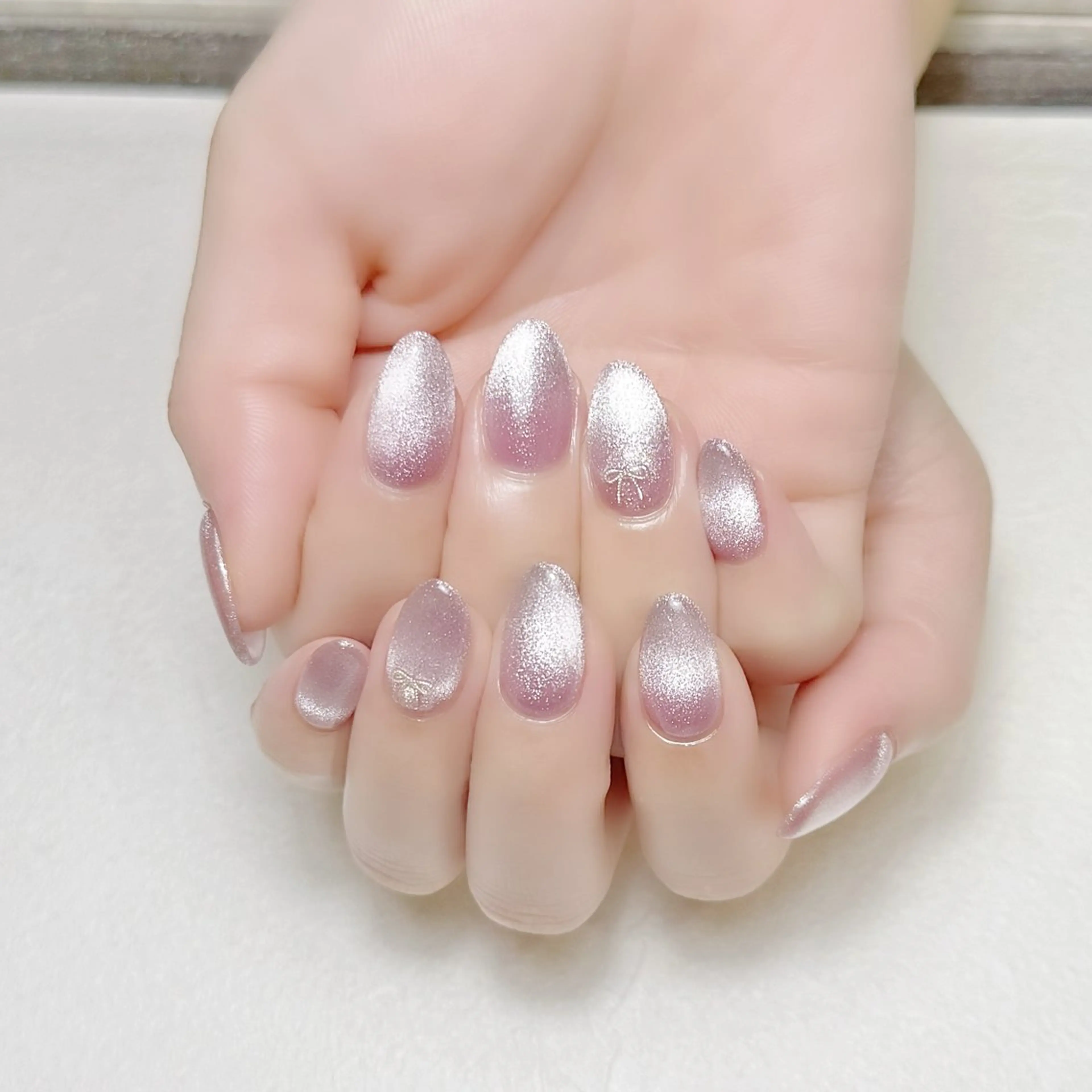 ネイル マグネットネイル オフィスネイル ピンク リボン 夏ネイル rouse nail RISATOのネイルデザイン