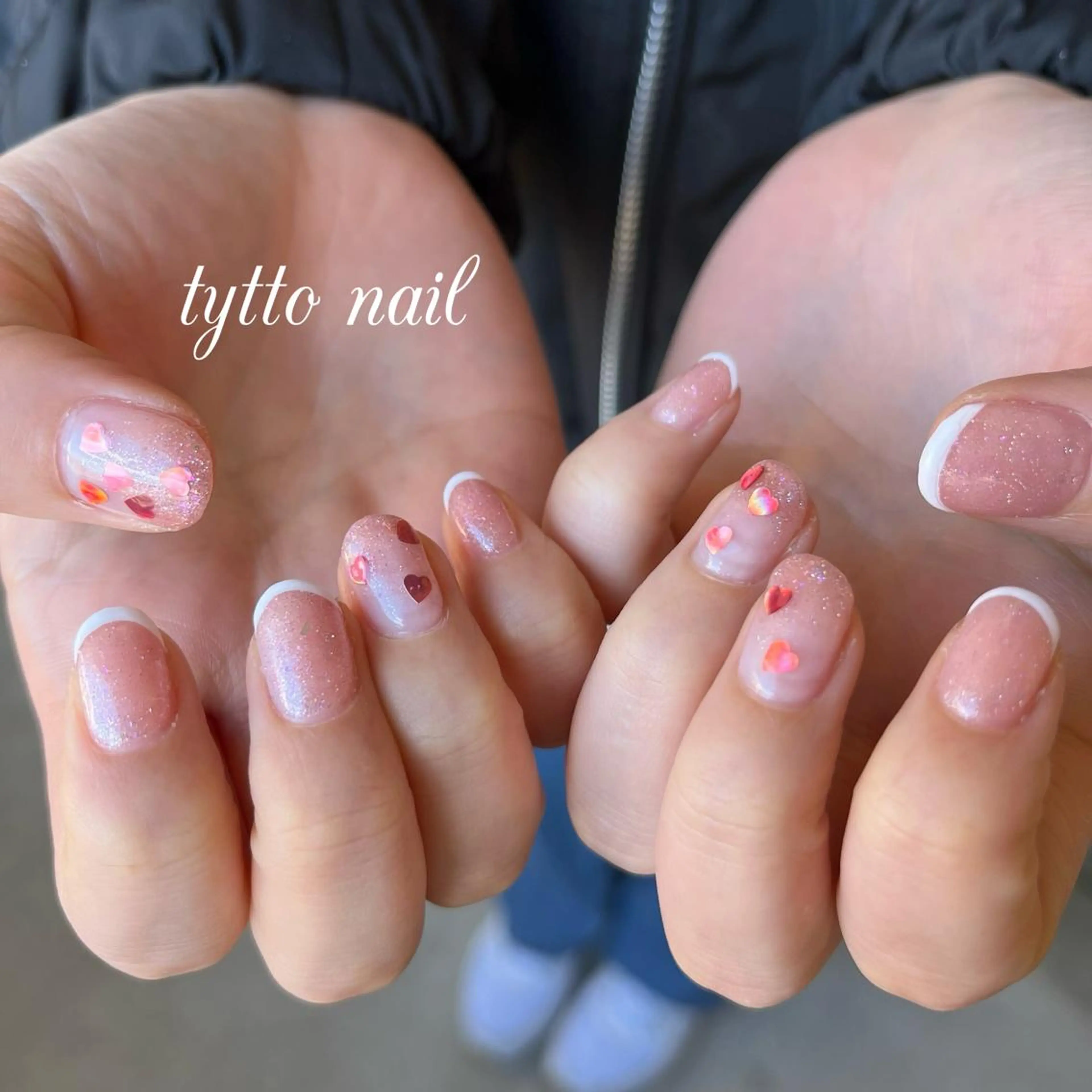 ネイル フラッシュネイル フレンチネイル ハート ホログラムネイル キラキラネイル tytto nail ❤︎‪‪eri‪‪のネイルデザイン