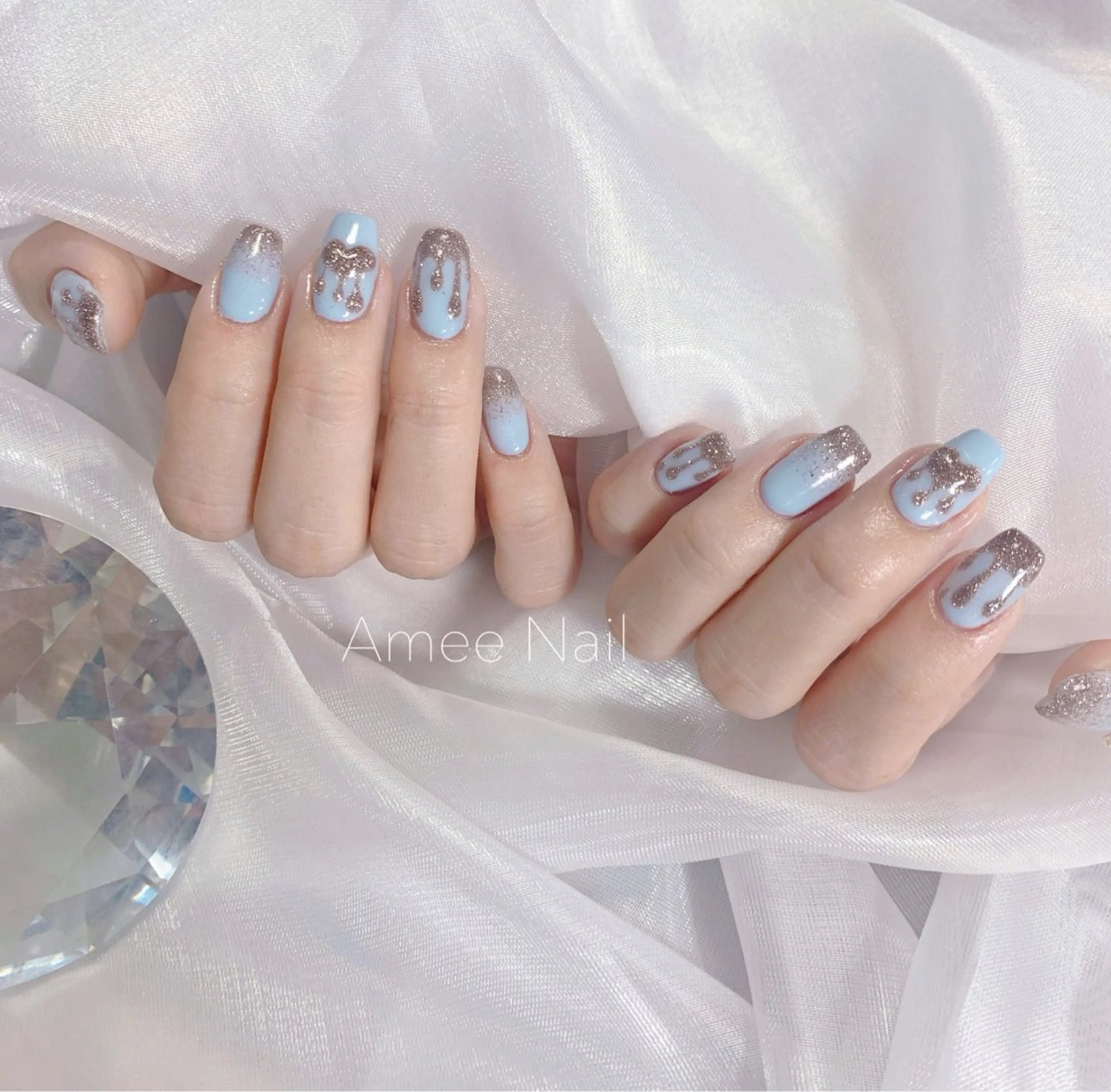 ネイル オーロラネイル クリアネイル フラッシュネイル ジェルネイル グラデーション ハンドネイル Amee Nail Salonのネイルデザイン
