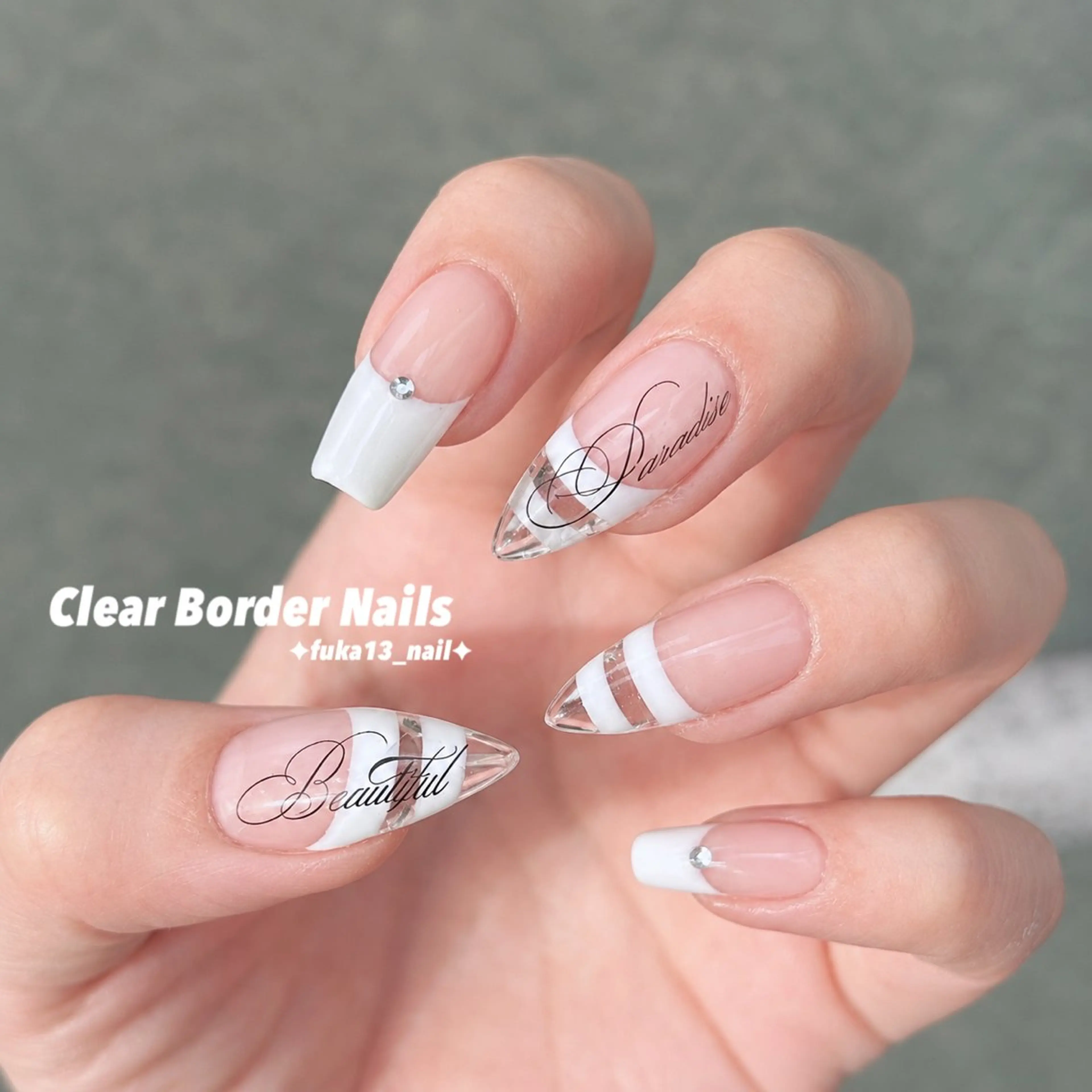 ネイル ボーダー クリアネイル 長さ出し フレンチネイル 韓国ネイル ハンドネイル Nail♡Fuka. /5月予約受付中のネイルデザイン