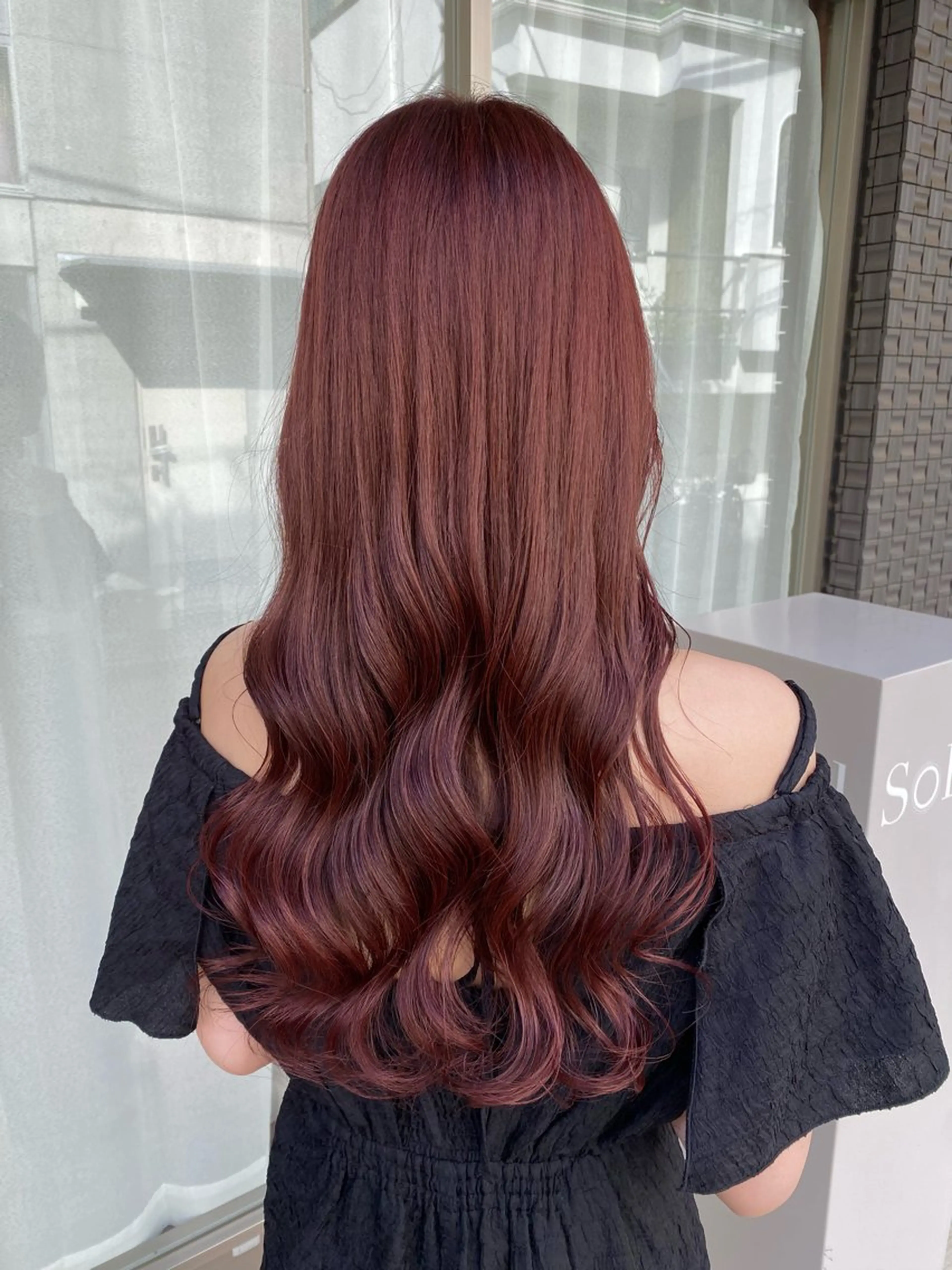 ロング カラー ブリーチ ブリーチなしカラー レッドカラー カット ヘアカラー トリートメント グレージュ/レイヤー /韓国ヘア/RISAのヘアスタイル