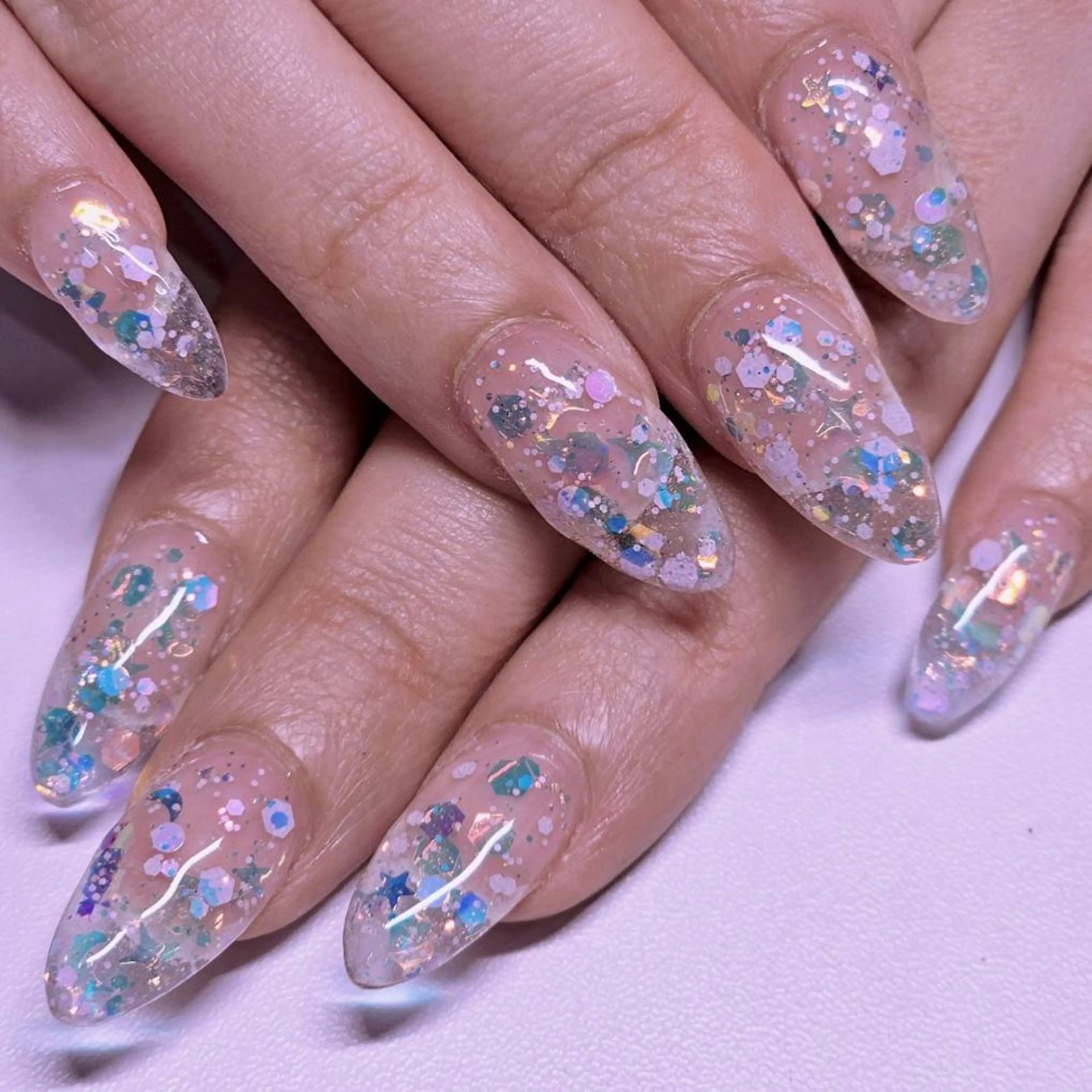 ネイル クリアネイル ホログラムネイル キラキラネイル ラメ(グリッター) ワンカラーネイル ハンドネイル よしだ ひろきのネイルデザイン