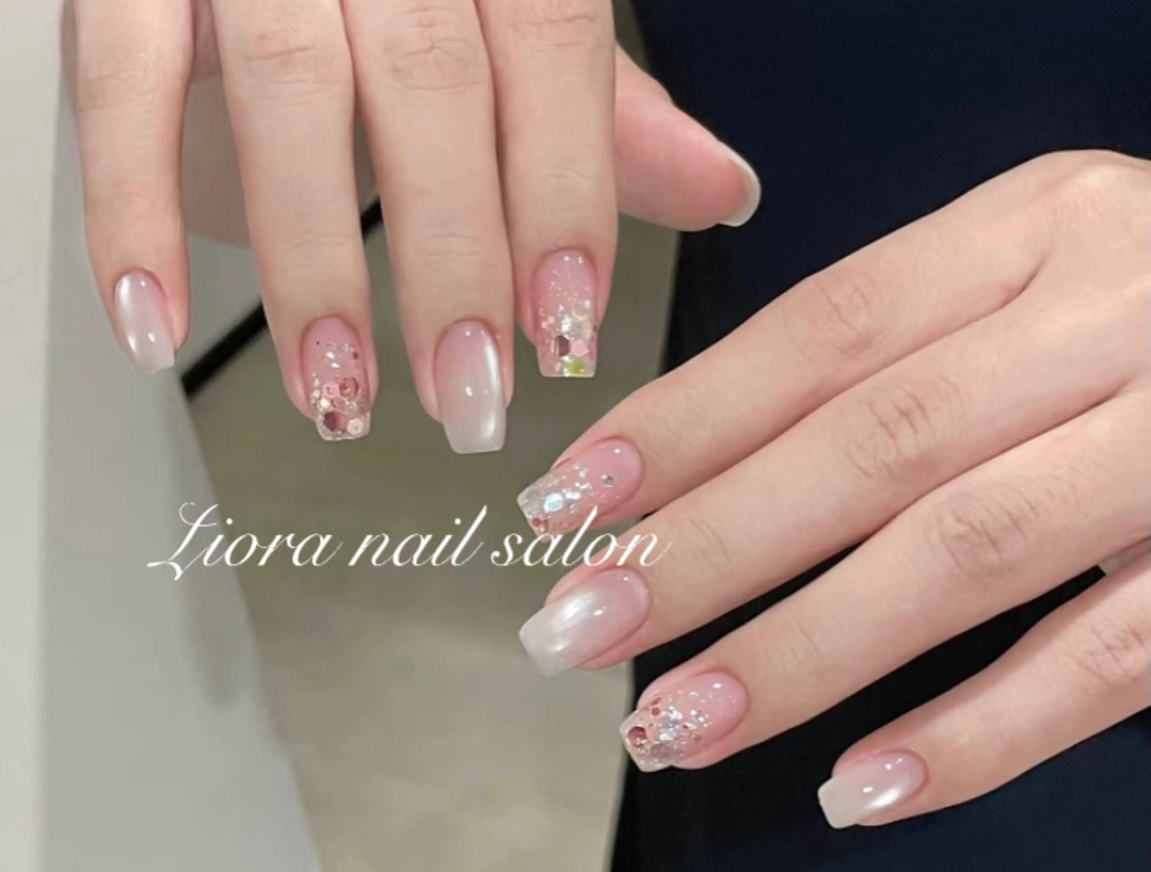 ネイル フレンチネイル ジェルネイル ガーリー グラデーション キラキラネイル ハンドネイル Liora nail スカルプ専門店のネイルデザイン