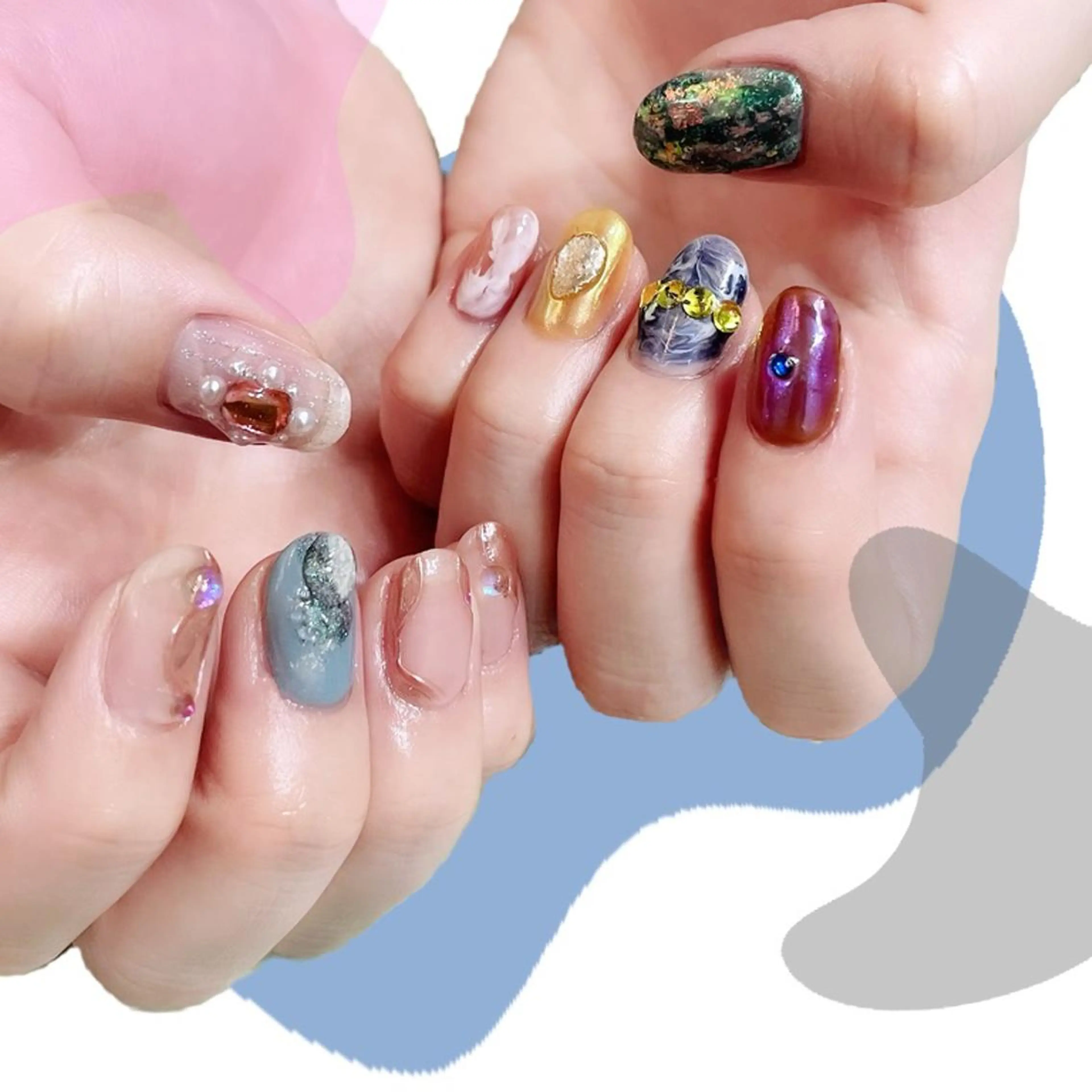 ネイル オーロラネイル 桜ネイル 氷ネイル・うるうるネイル 韓国ネイル マグネットネイル VOLLMOND nailのネイルデザイン