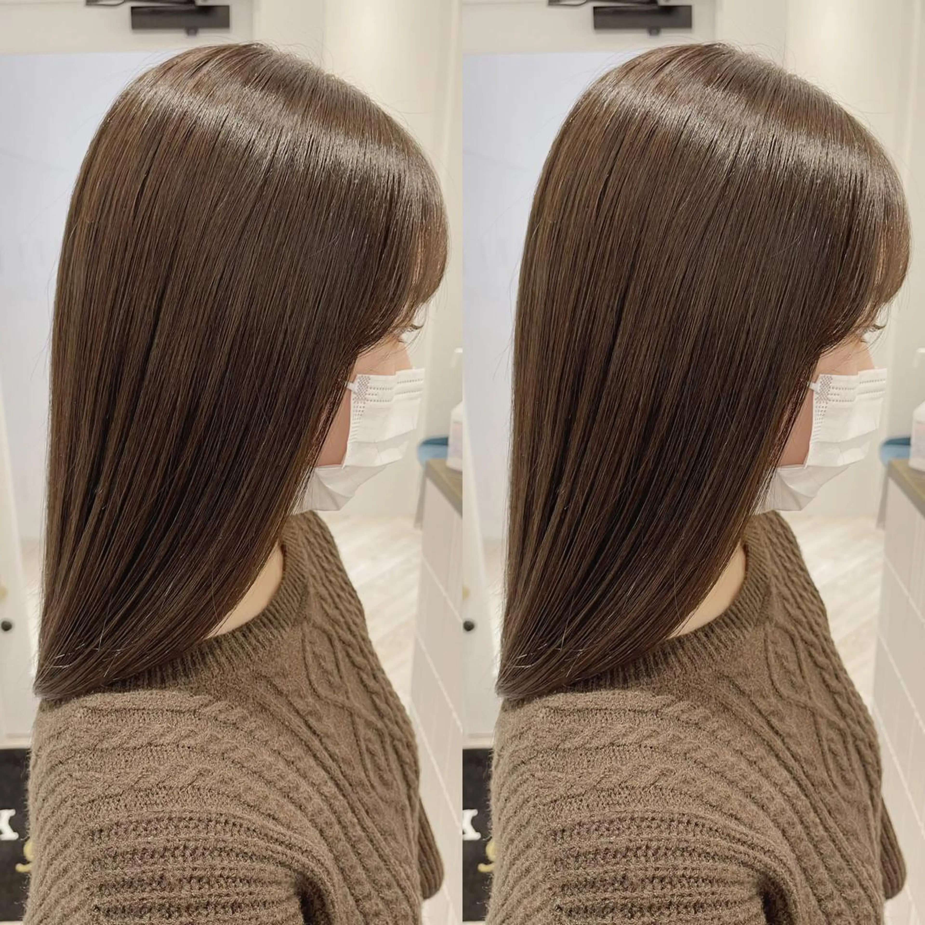 セミロング カラー グレージュ カーキグレージュ 佐々木 裕一のヘアスタイル