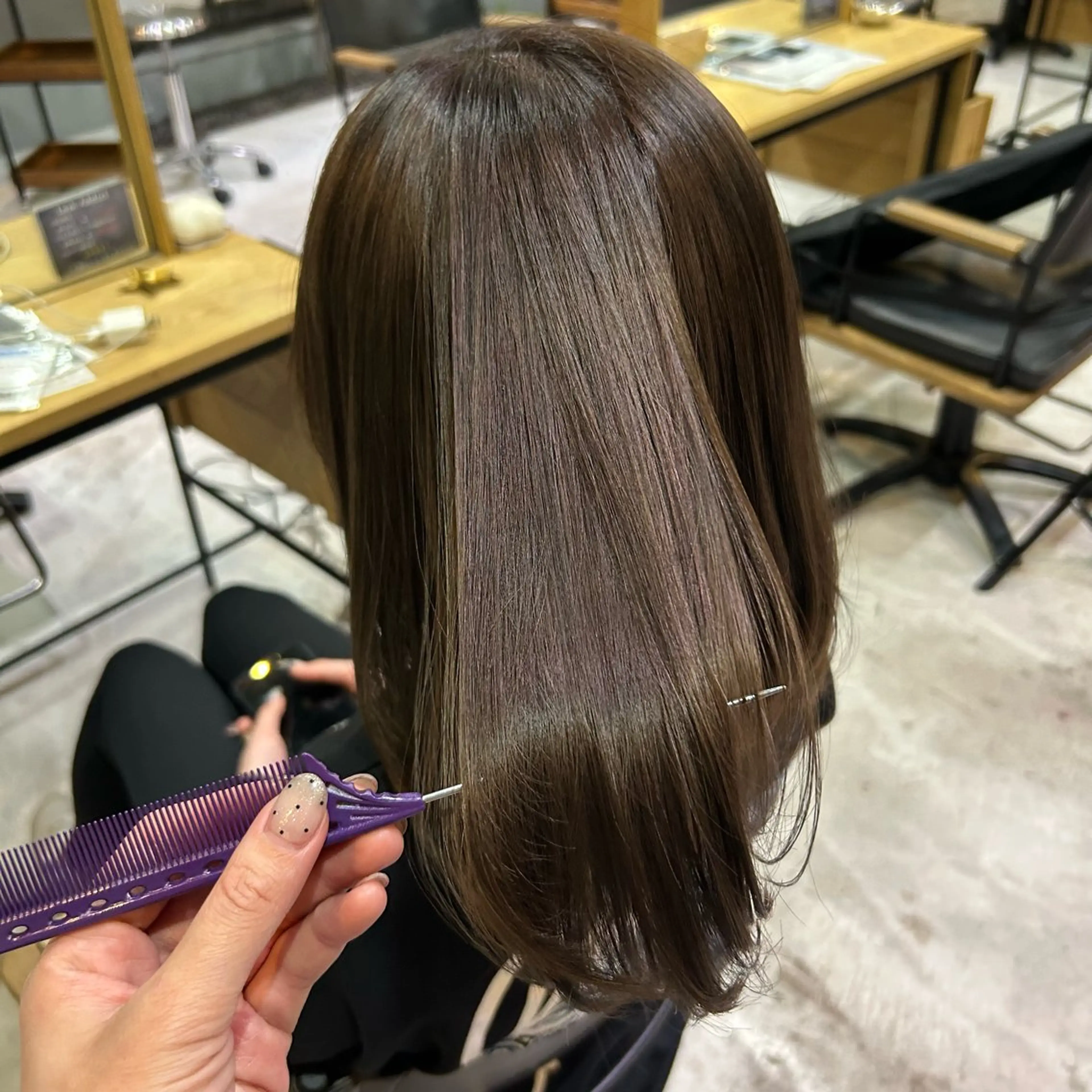 ミディアム カラー ブラウンカラー 縮毛矯正 ✨ハイトーン/暗髪/ ハイライト/松岡✨のヘアスタイル