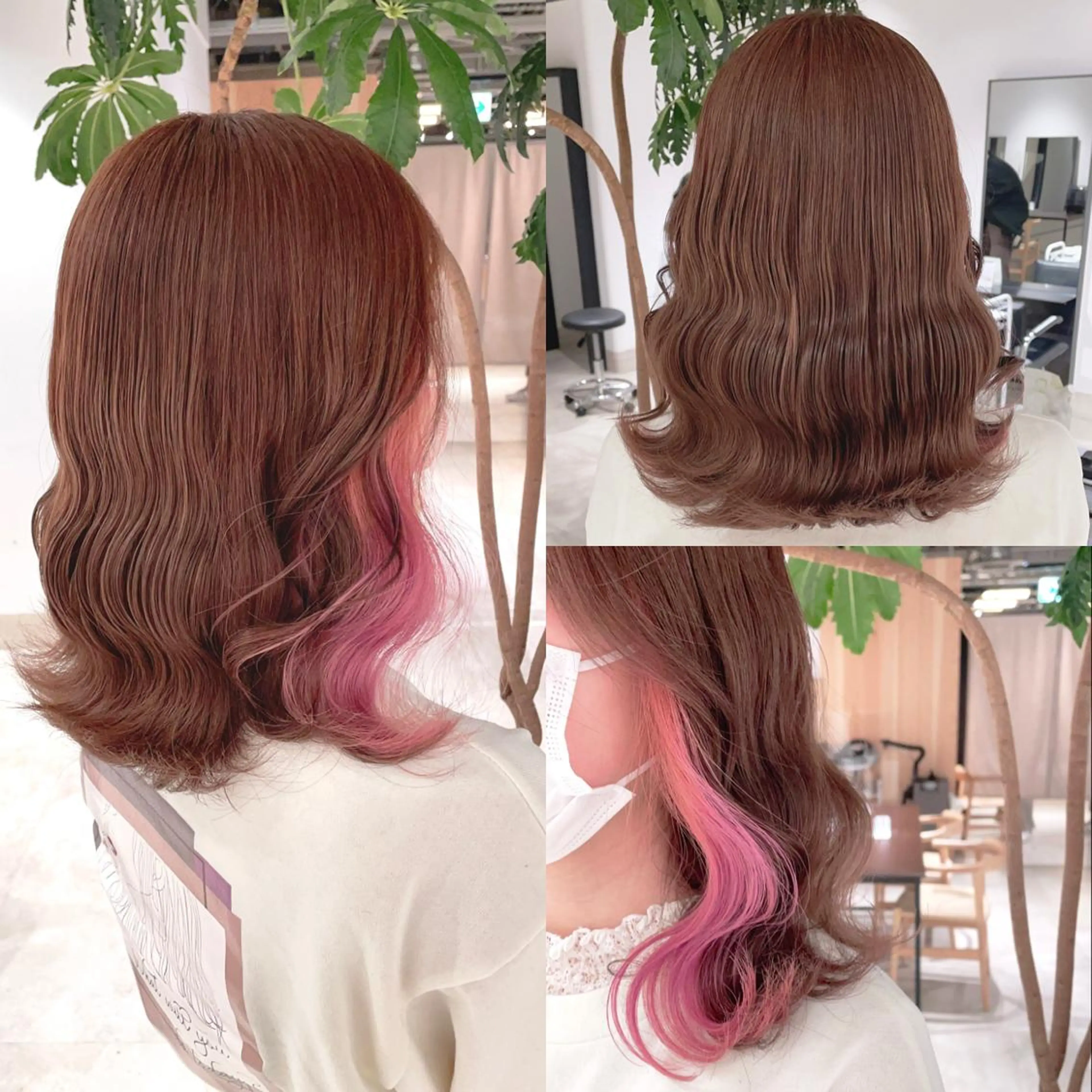 ミディアム カラー ブリーチ ケアブリーチ インナーカラー ピンクカラー ヘアカラー トリートメント 渋谷:インナーカラー ／🍒エリカ🍒のヘアスタイル