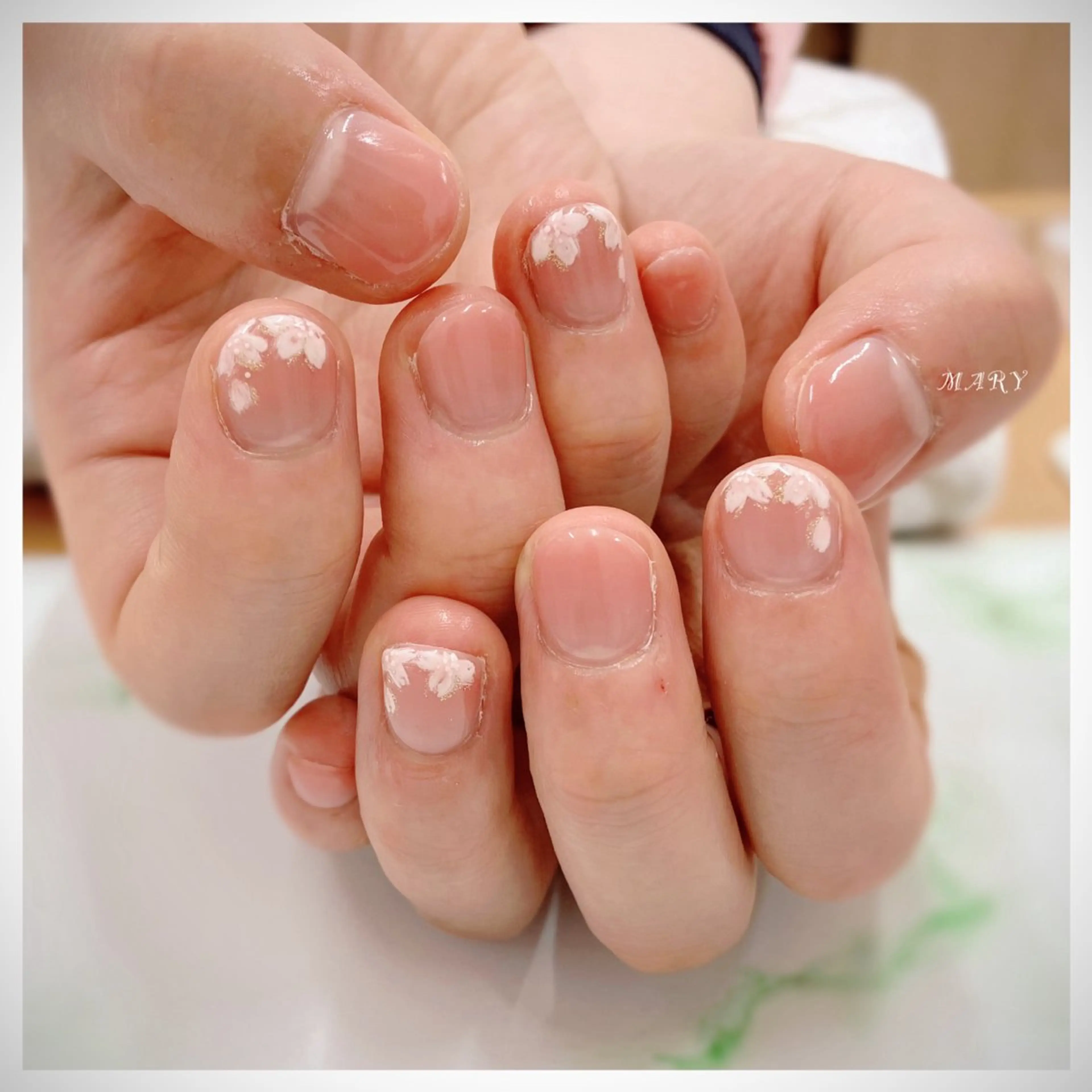 ネイル 桜ネイル ニュアンスネイル ピンク 春ネイル ハンドネイル Mary nail .narumiのネイルデザイン