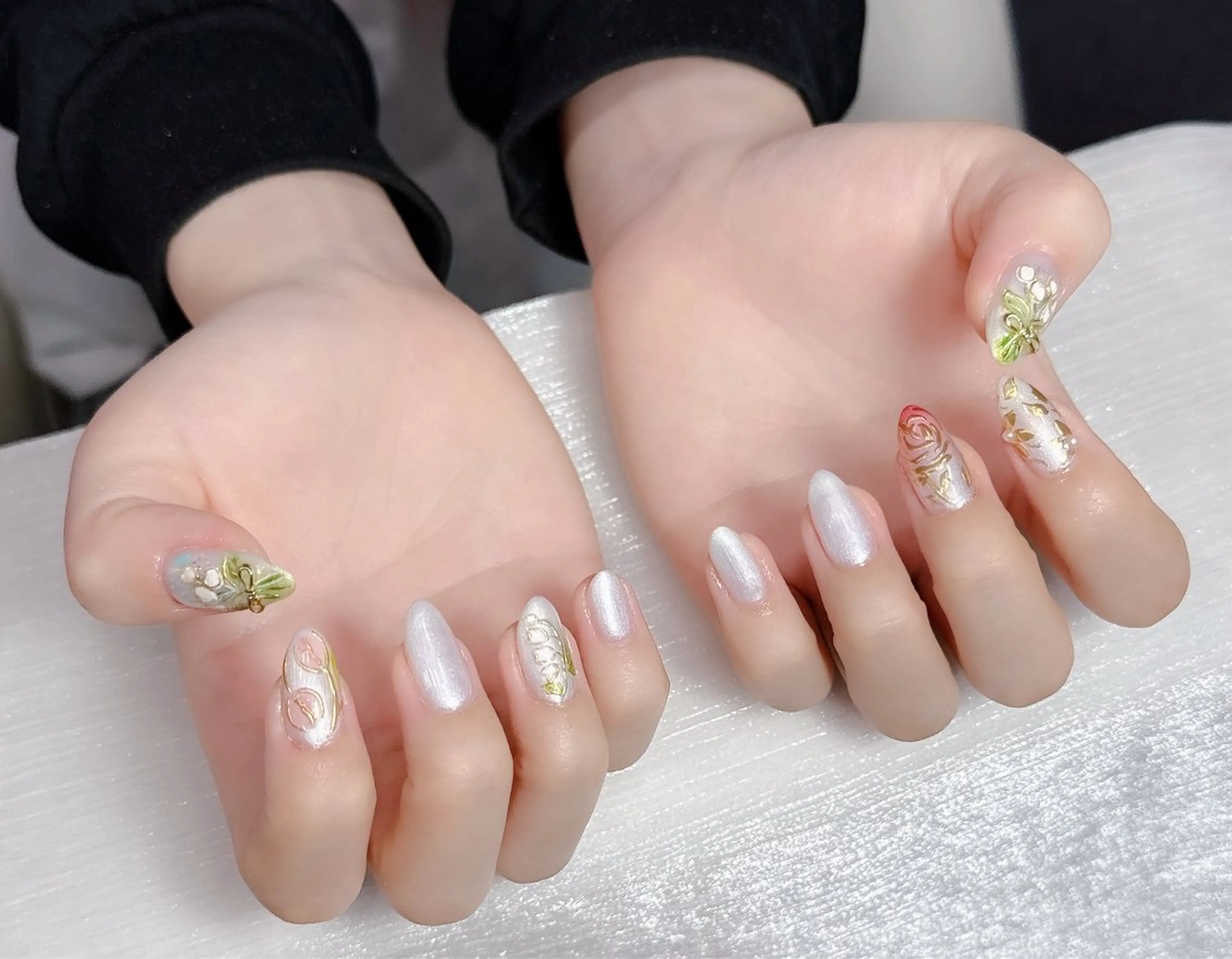 ネイル 長さ出し フレンチネイル 韓国ネイル レース マグネットネイル ハンドネイル yuna ユナのネイルデザイン