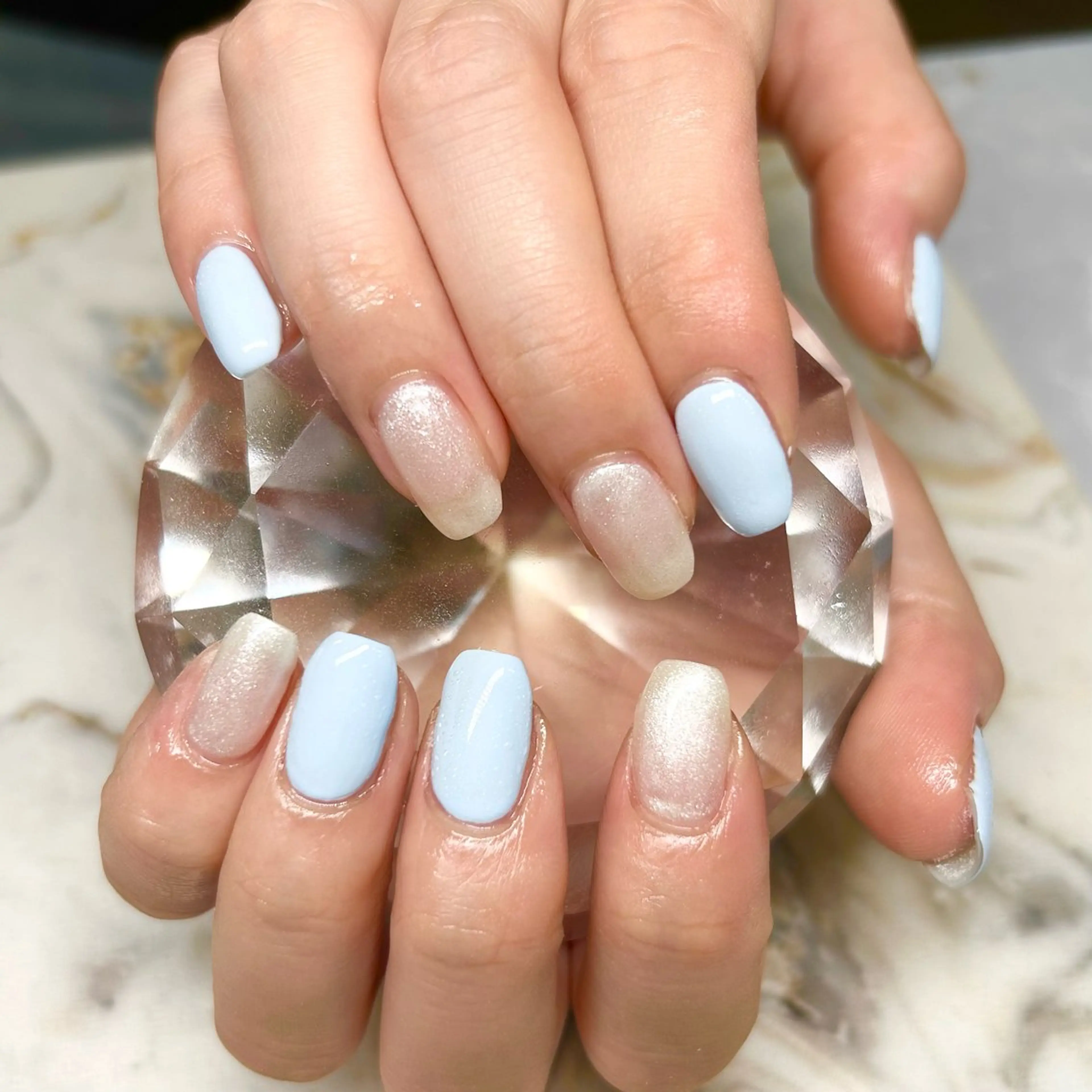 ネイル ブルー 水色 ワンカラーネイル ショートネイル シンプルネイル Nail Stellaのネイルデザイン