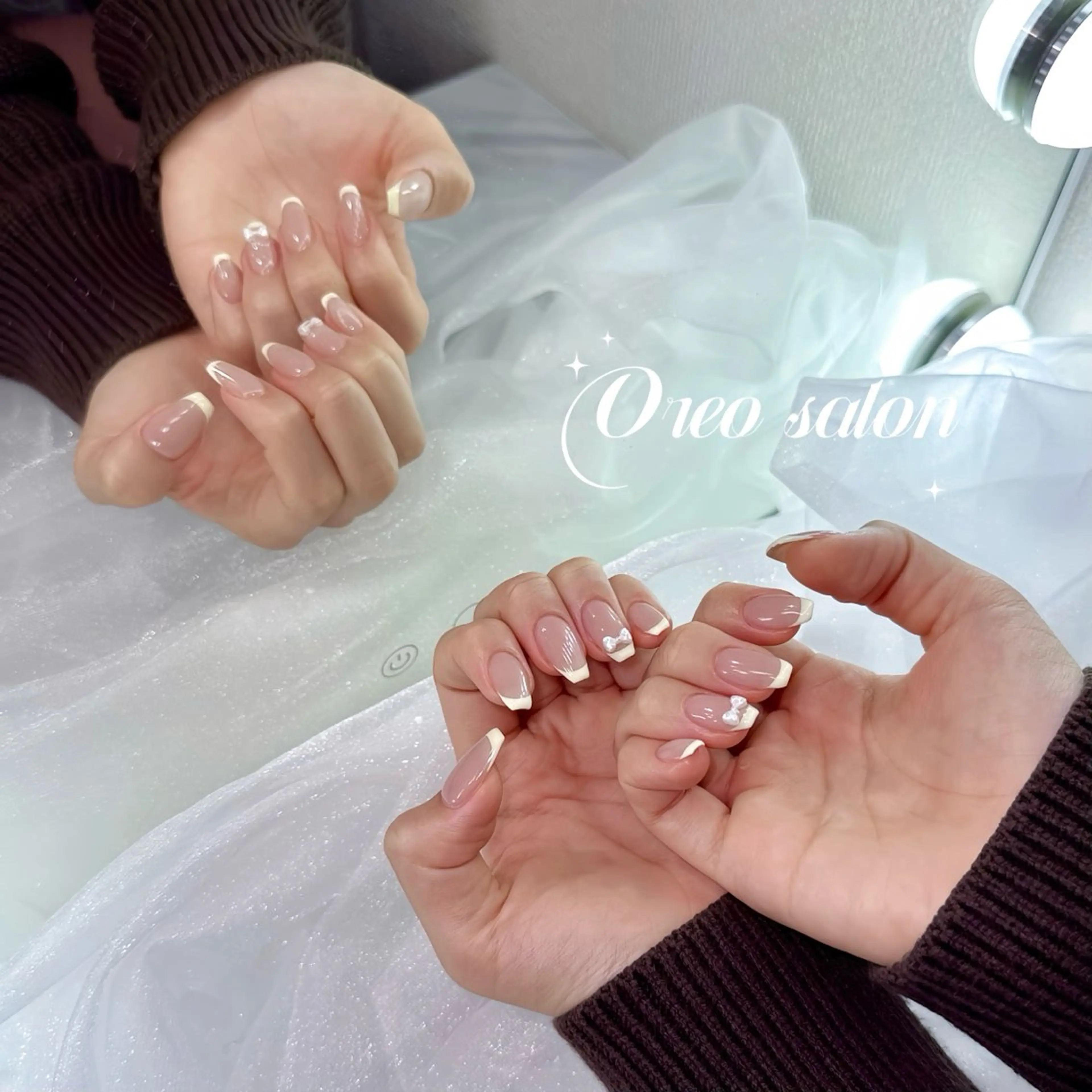 ネイル フレンチネイル リボン シンプルネイル 春ネイル 黄色 oreo salon miyu 池袋のネイルデザイン