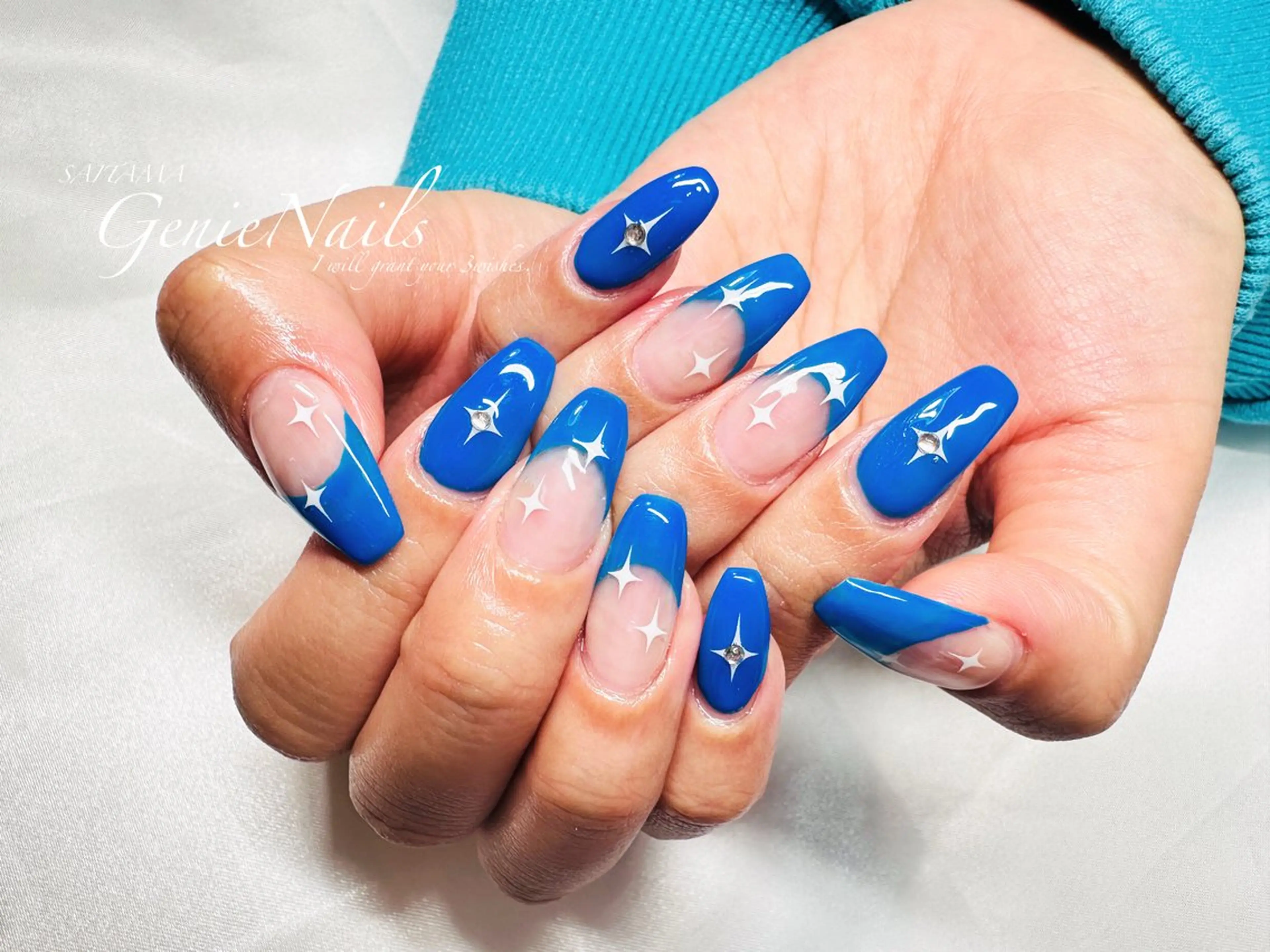 メンズ ネイル アートネイル 長さ出し 氷ネイル・うるうるネイル ロングネイル 持ち込み Genie Nailsのネイルデザイン