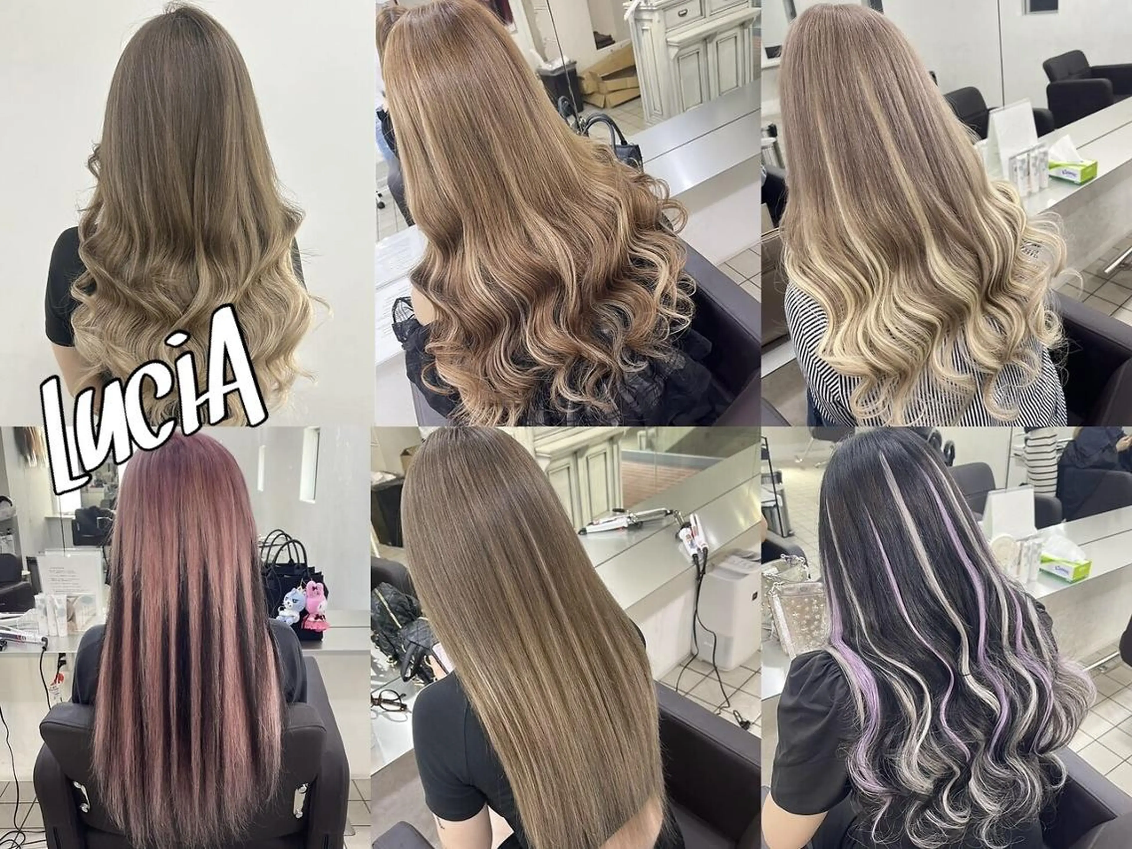 ロング ヘアアレンジ カラー シールエクステ 黒髪 ブリーチ デザインカラー ダブルカラー LuciAエクステ カラー3000セラのヘアスタイル