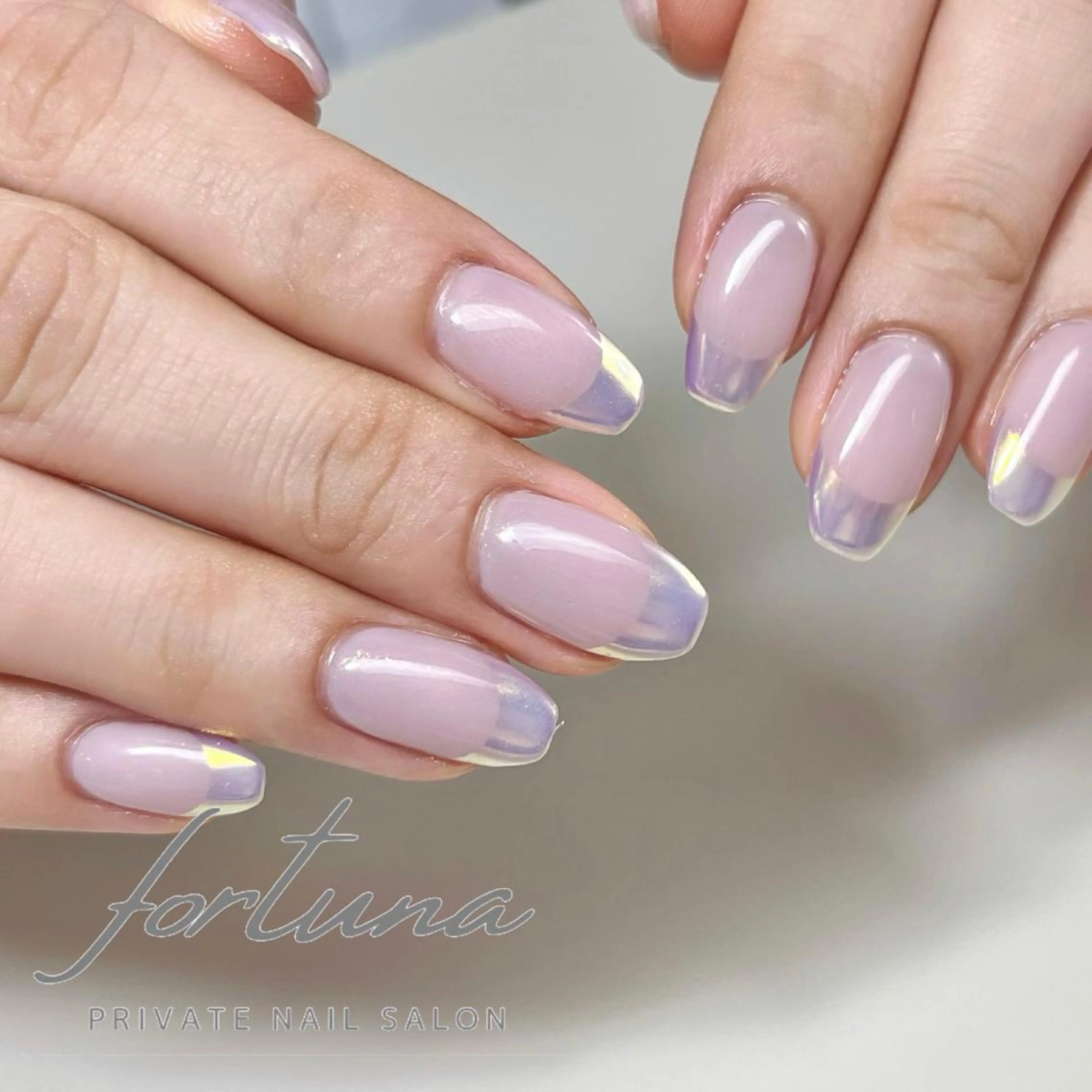 ネイル オーロラネイル ブルー フレンチネイル ハンドネイル fortuna 武藤裕美のネイルデザイン