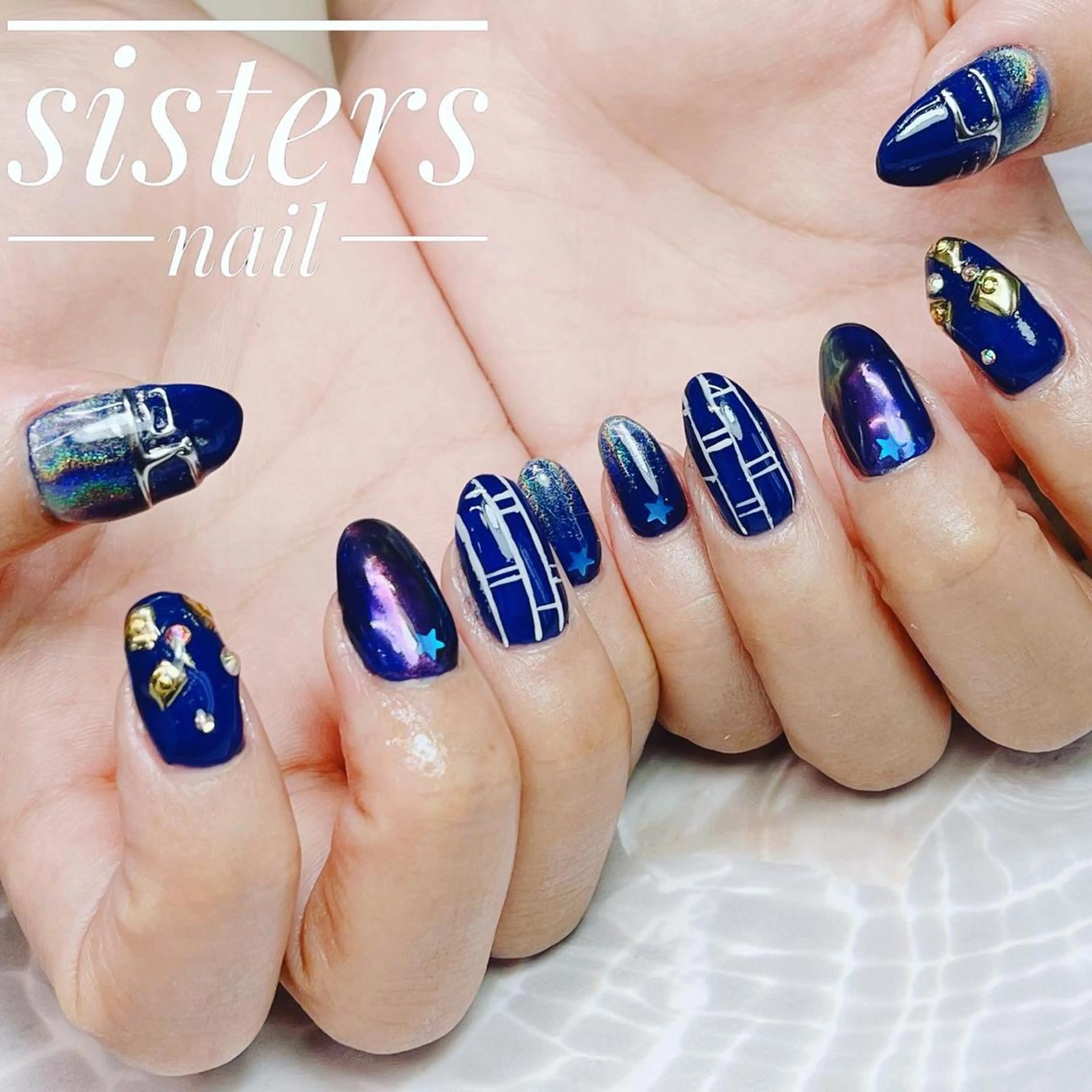 ネイル アートネイル ネイビー 夏ネイル sisters nail.fのネイルデザイン