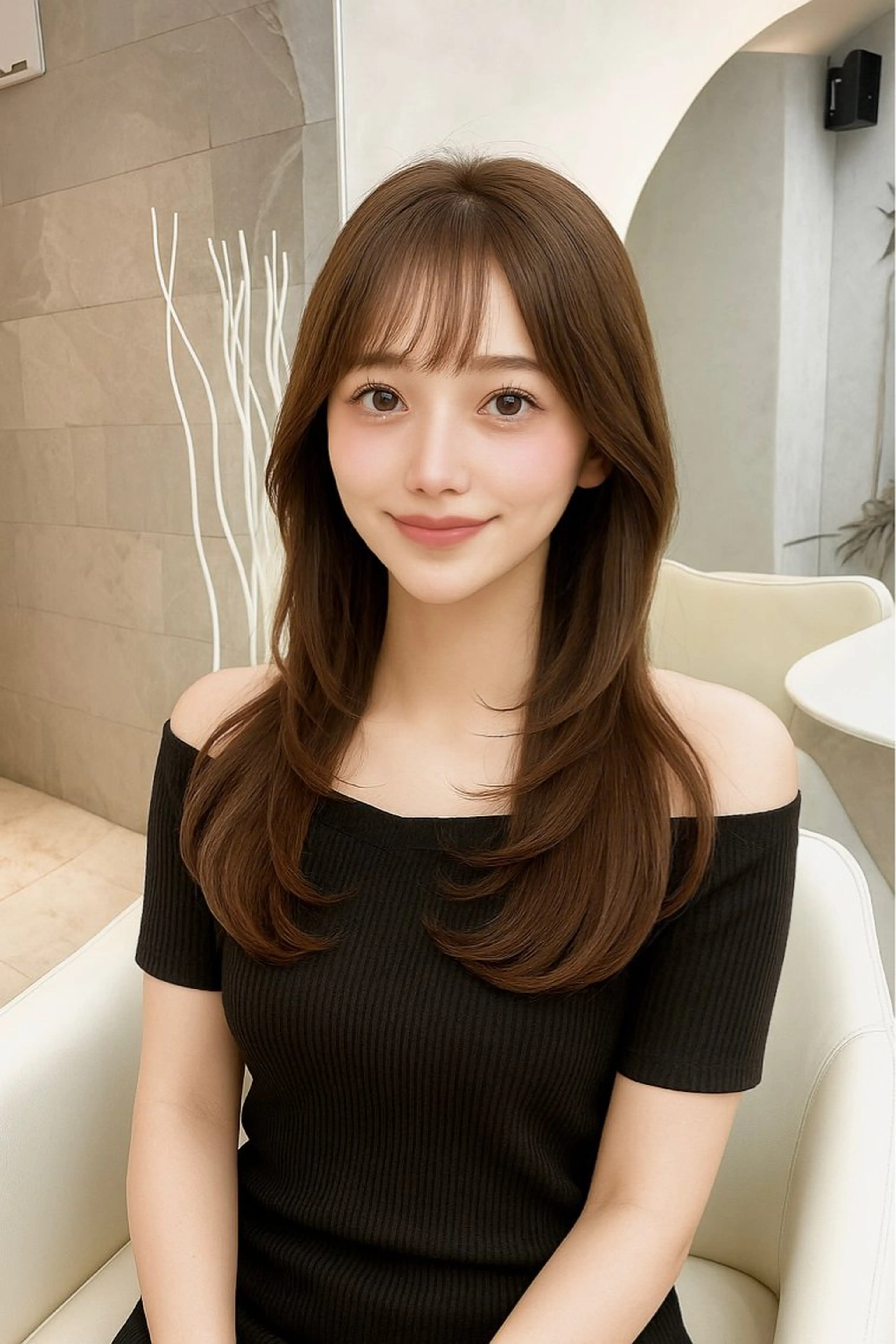 セミロング カラー パーマ ヘアアレンジ カット ヘアカラー トリートメント 🤍韓国風レイヤー/ 艶髪🤍鳥越美羽のヘアスタイル