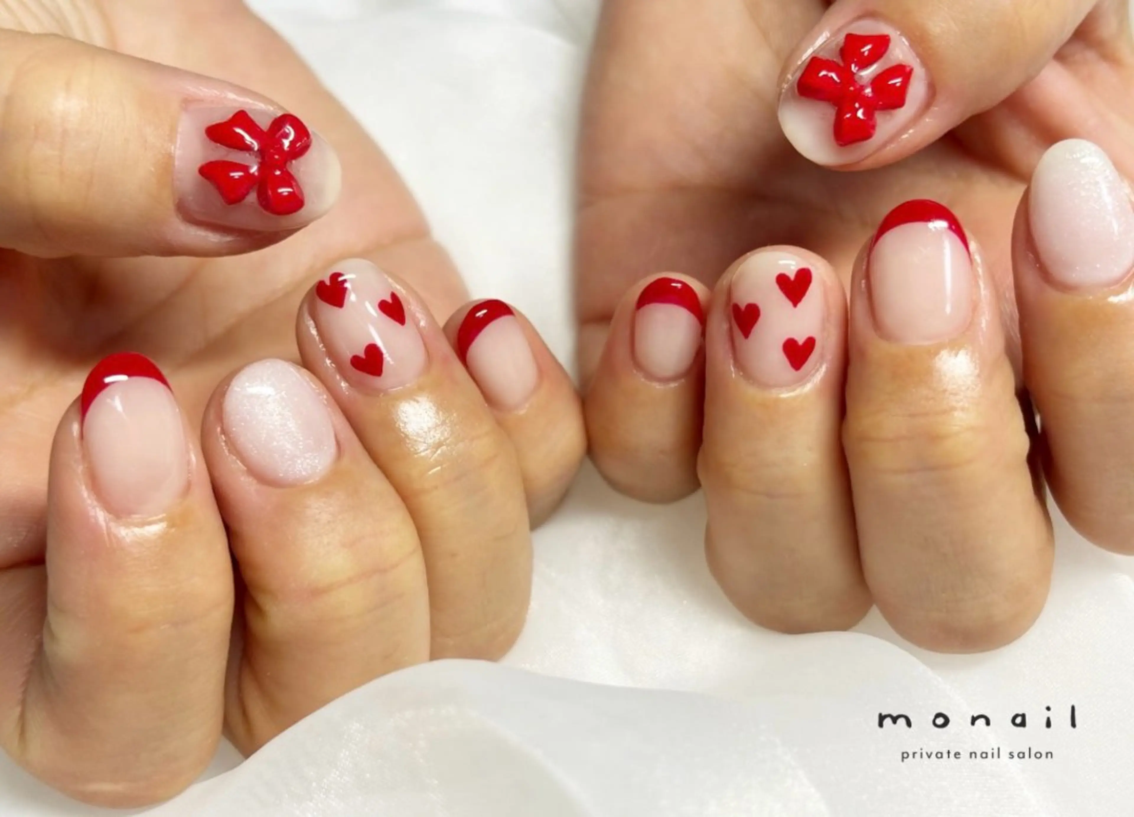 ネイル リボン ハンドネイル nail salon monailのネイルデザイン