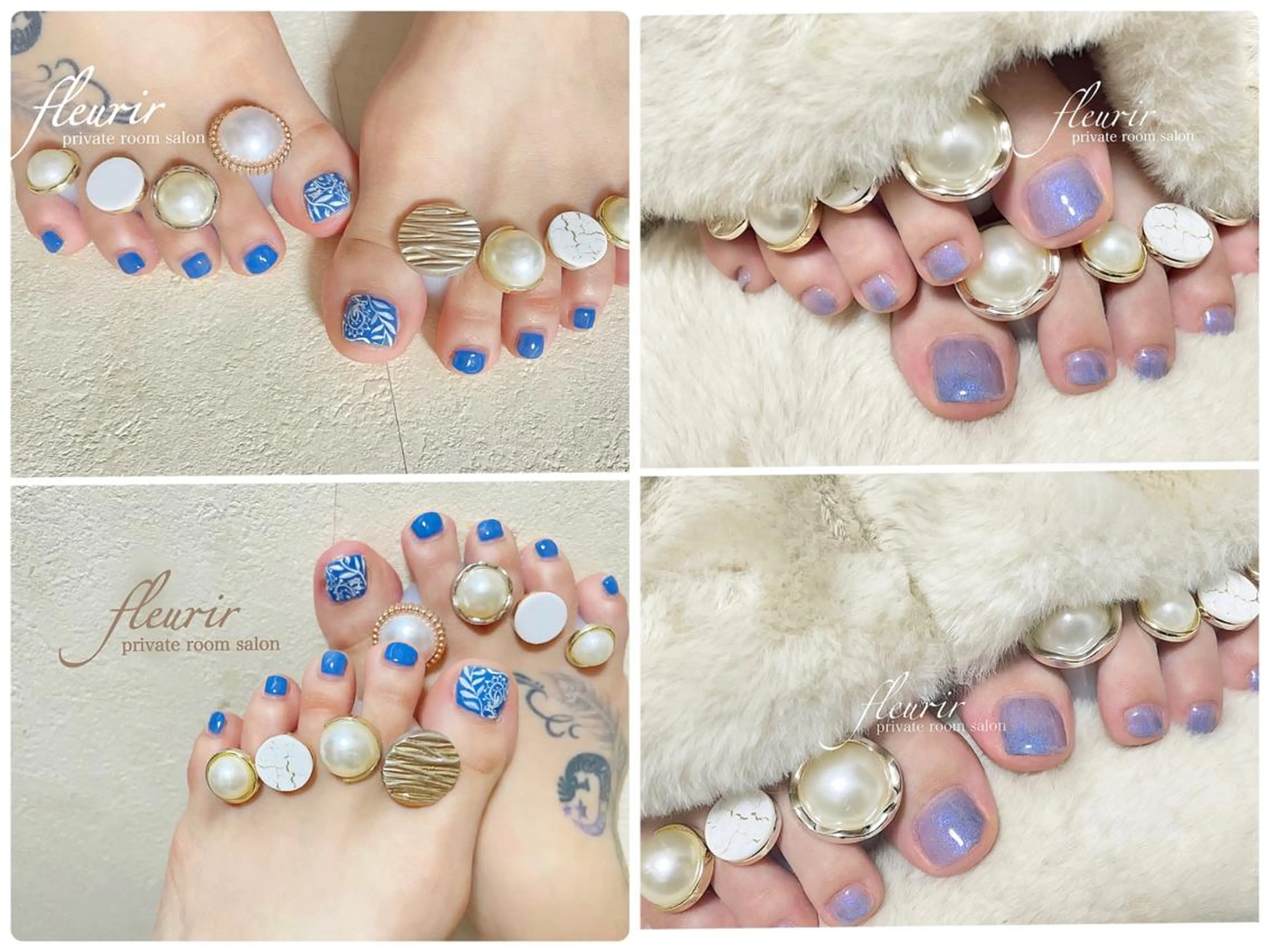 ネイル アートネイル オーロラネイル ブルー 長さ出し フットネイル フルリール 【プライベートサロンのネイルデザイン