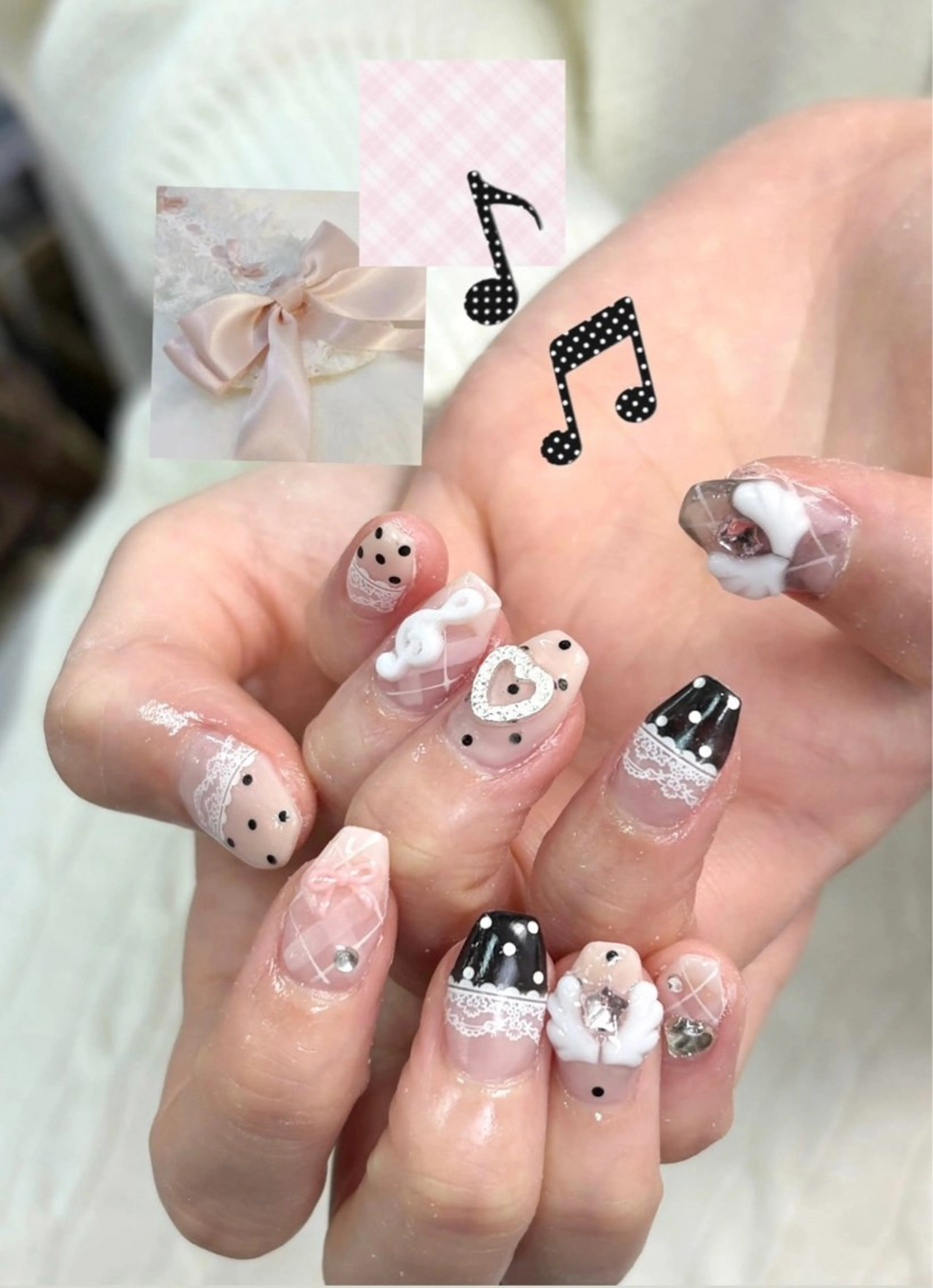 ネイル アートネイル ドット レース 持ち込み Nailsalon mui.所属・中家 亜紗子のネイルデザイン