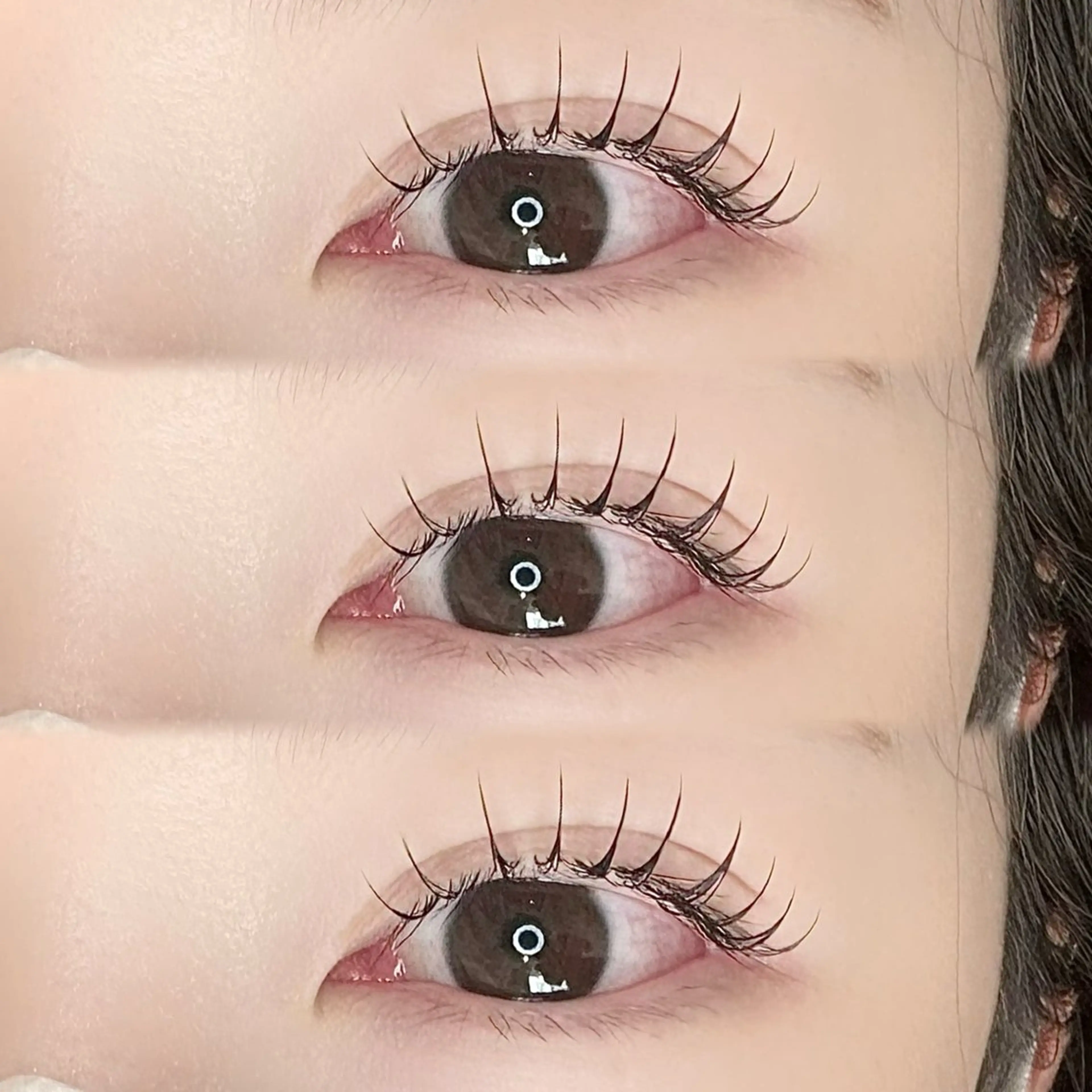 マツエク・マツパ 岩戸優奈 束感まつげ ピンク/ベージュのヘアスタイル