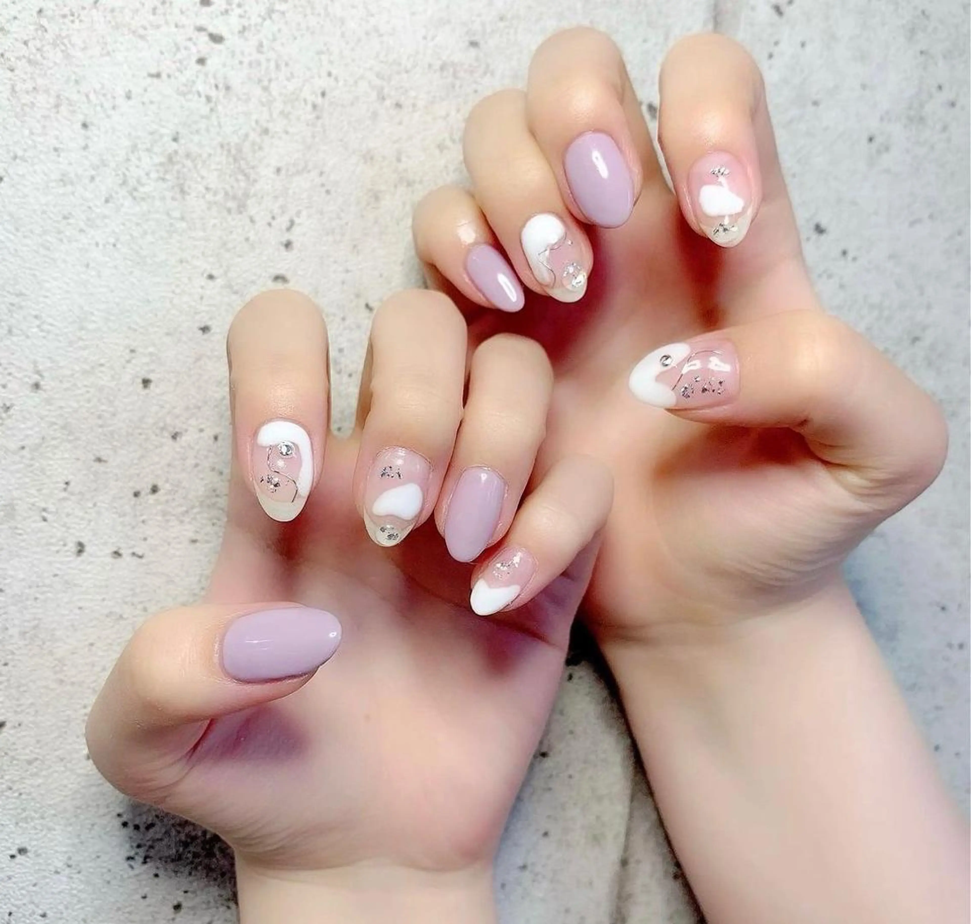 セミロング カラー パーマ ヘアアレンジ メンズ キッズ ネイル マツエク・マツパ アイブロウ メンズ韓国風 透明感カラー パープルカラー シルバー 韓国風マツエク ハンドネイル Salon Kのネイルデザイン