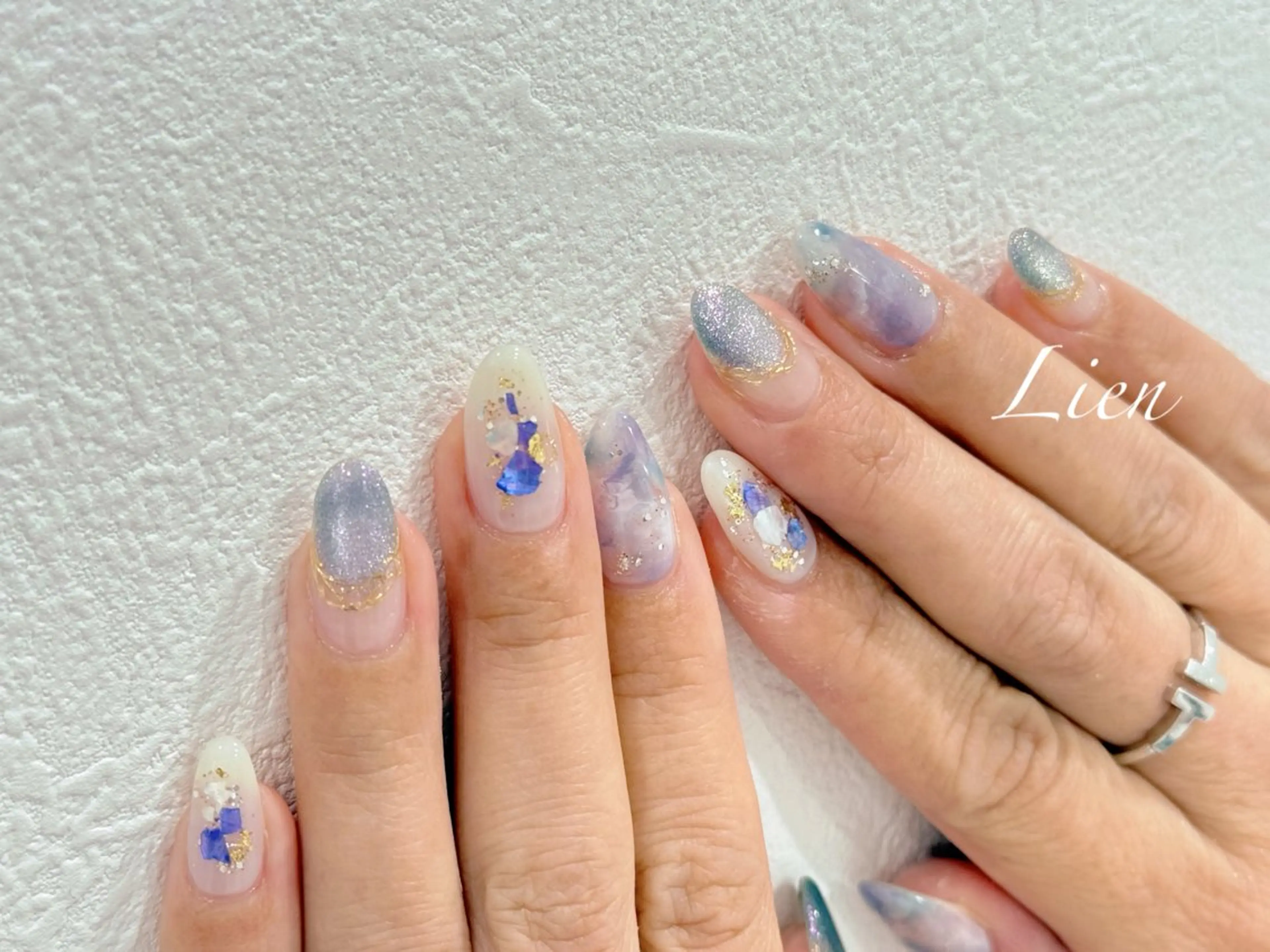 ネイル 長さ出し フットネイル フレンチネイル ジェルネイル ガラスフレンチ ハンドネイル Lien（リアン） 銀座駅6分のネイルデザイン