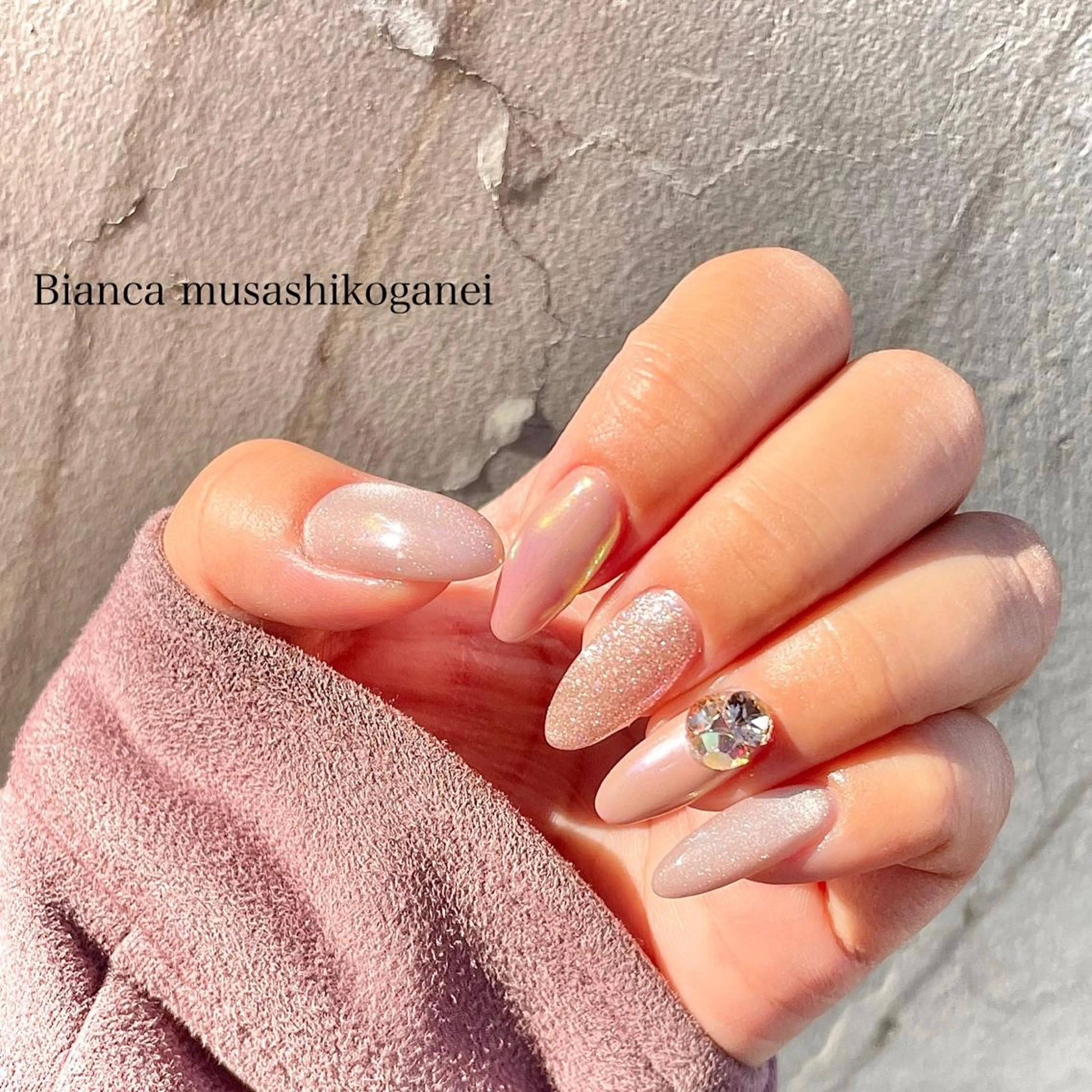 ネイル ピンク ピンクベージュ Bianca 武蔵小金井　ほしののネイルデザイン