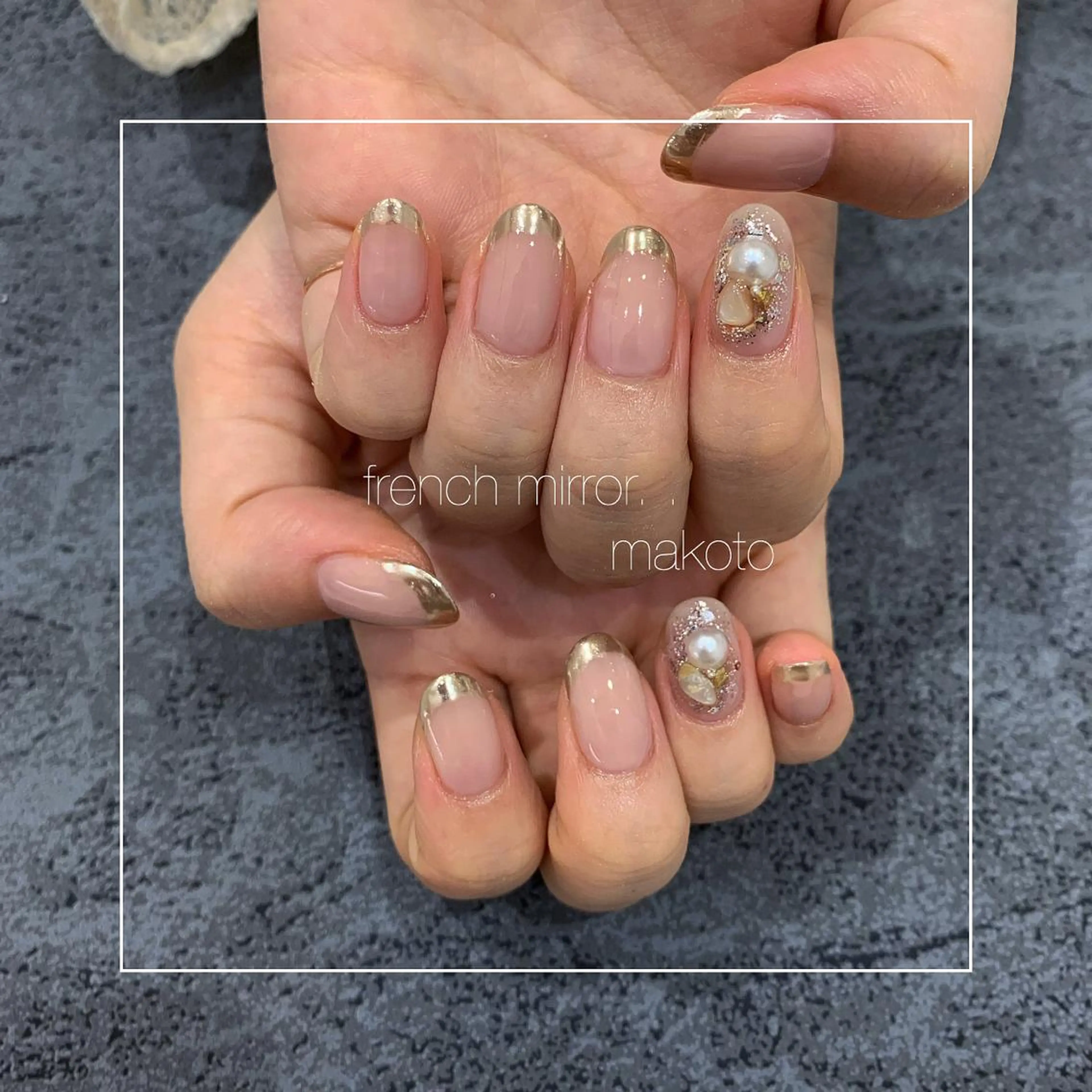 ネイル フレンチネイル ミラーネイル salon de Cheliのネイルデザイン