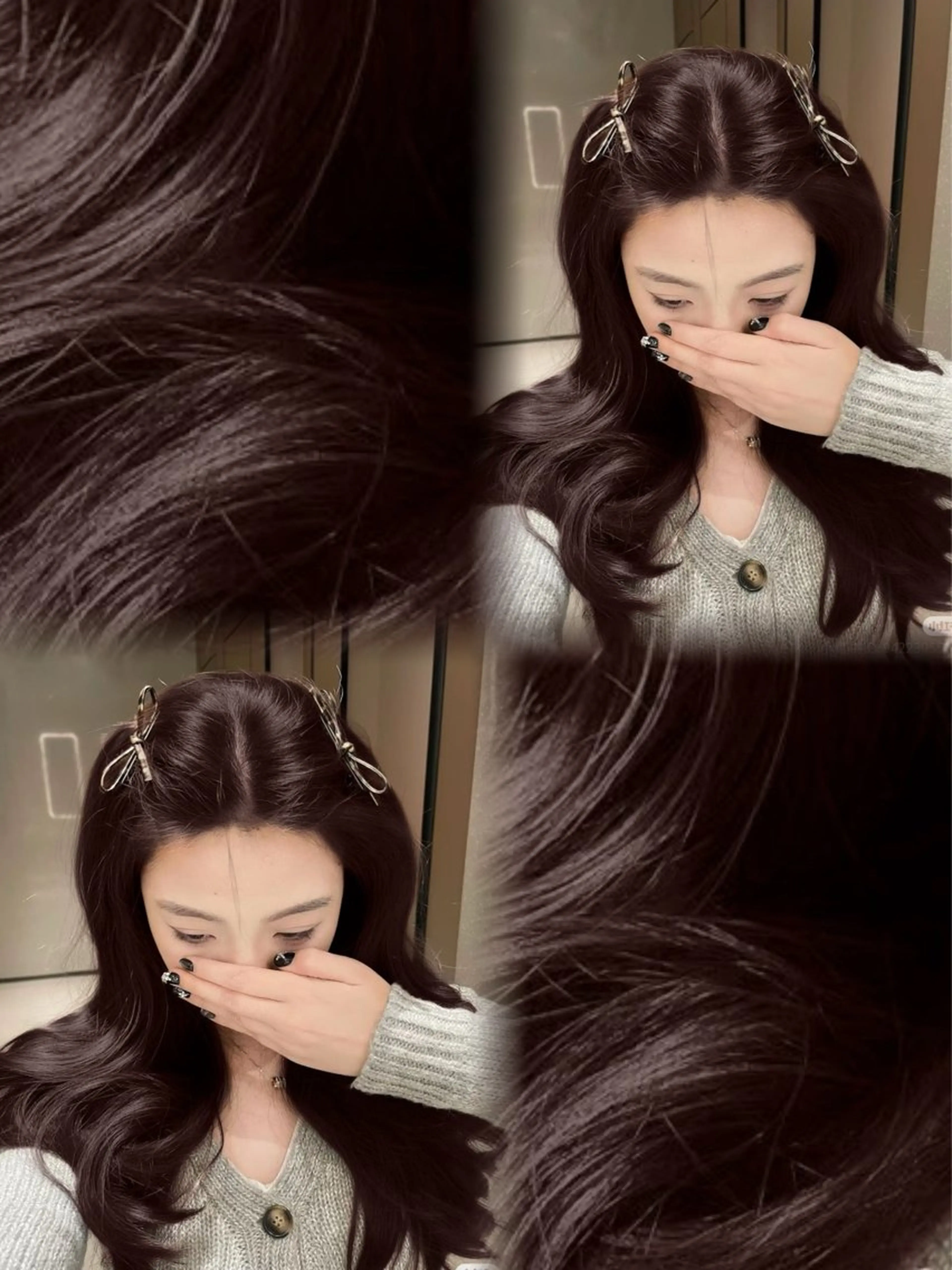 セミロング カラー ヘアアレンジ ブラウンカラー パープルカラー パープルブラウン カット ヘアカラー トリートメント ヘッドスパ ヘアセット 💎韓国/ レイヤー カット/ 暖色🫧のヘアスタイル