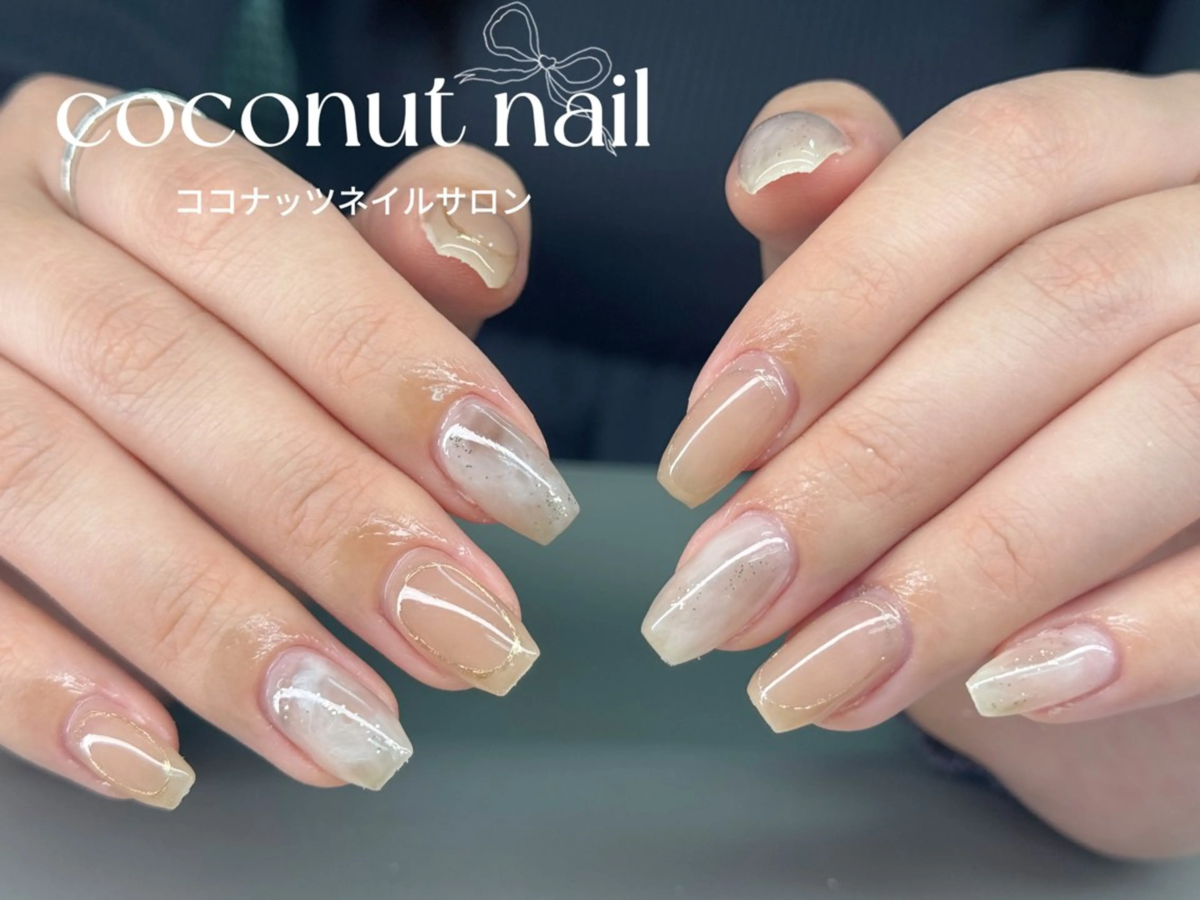 ネイル べっ甲ネイル フレンチネイル キラキラネイル マグネットネイル 大理石ネイル(マーブル) ハンドネイル 神田 ココナッツのネイルデザイン