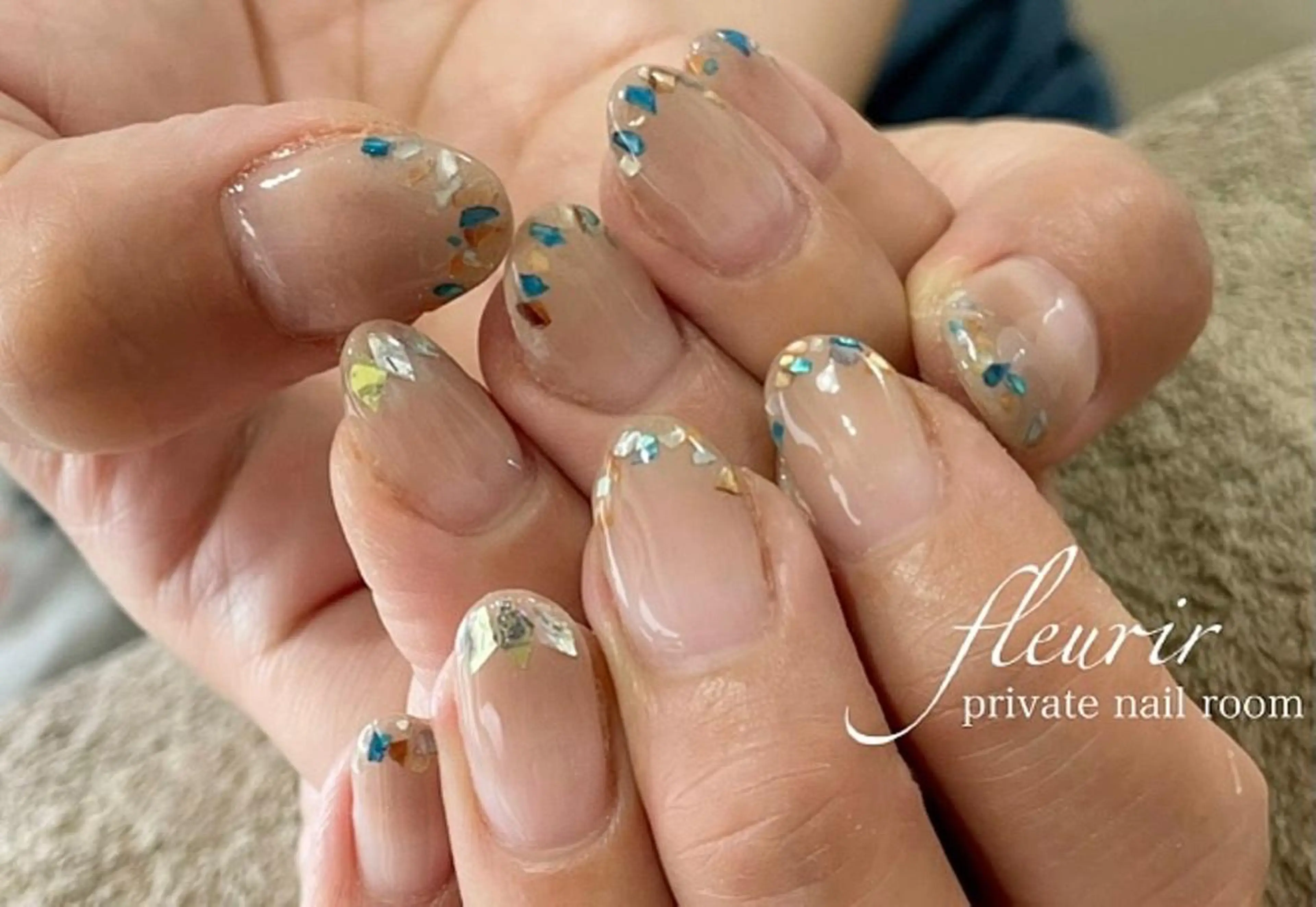 ネイル 長さ出し フレンチネイル ジェルネイル ガラスフレンチ ハードジェル フルリール 【プライベートサロンのネイルデザイン