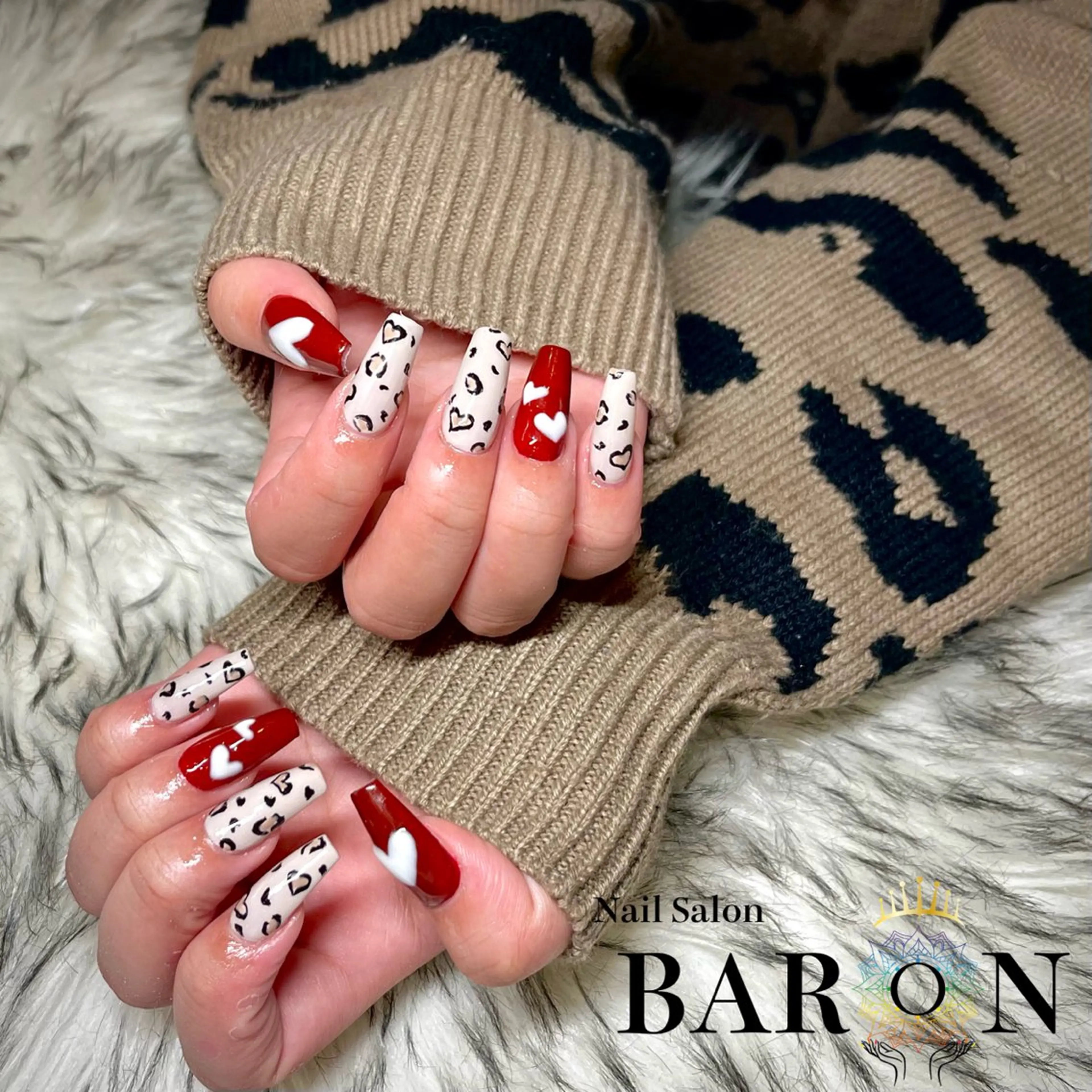 ネイル アニマル柄 ハート ハンドネイル ☆SAKI☆ BARON 店長のネイルデザイン