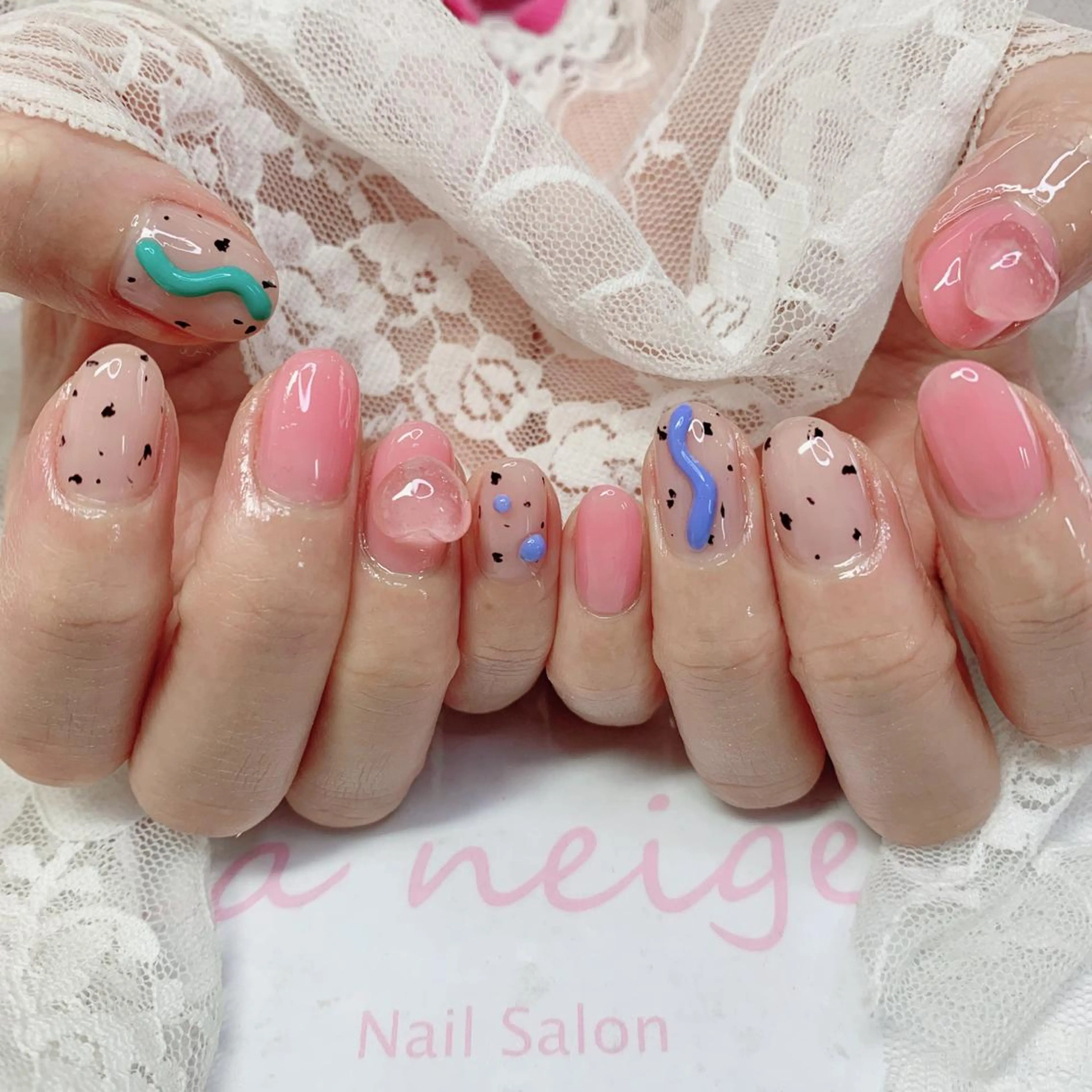 ネイル ハート ハンドネイル La neige* yuki 🐩🌙のネイルデザイン