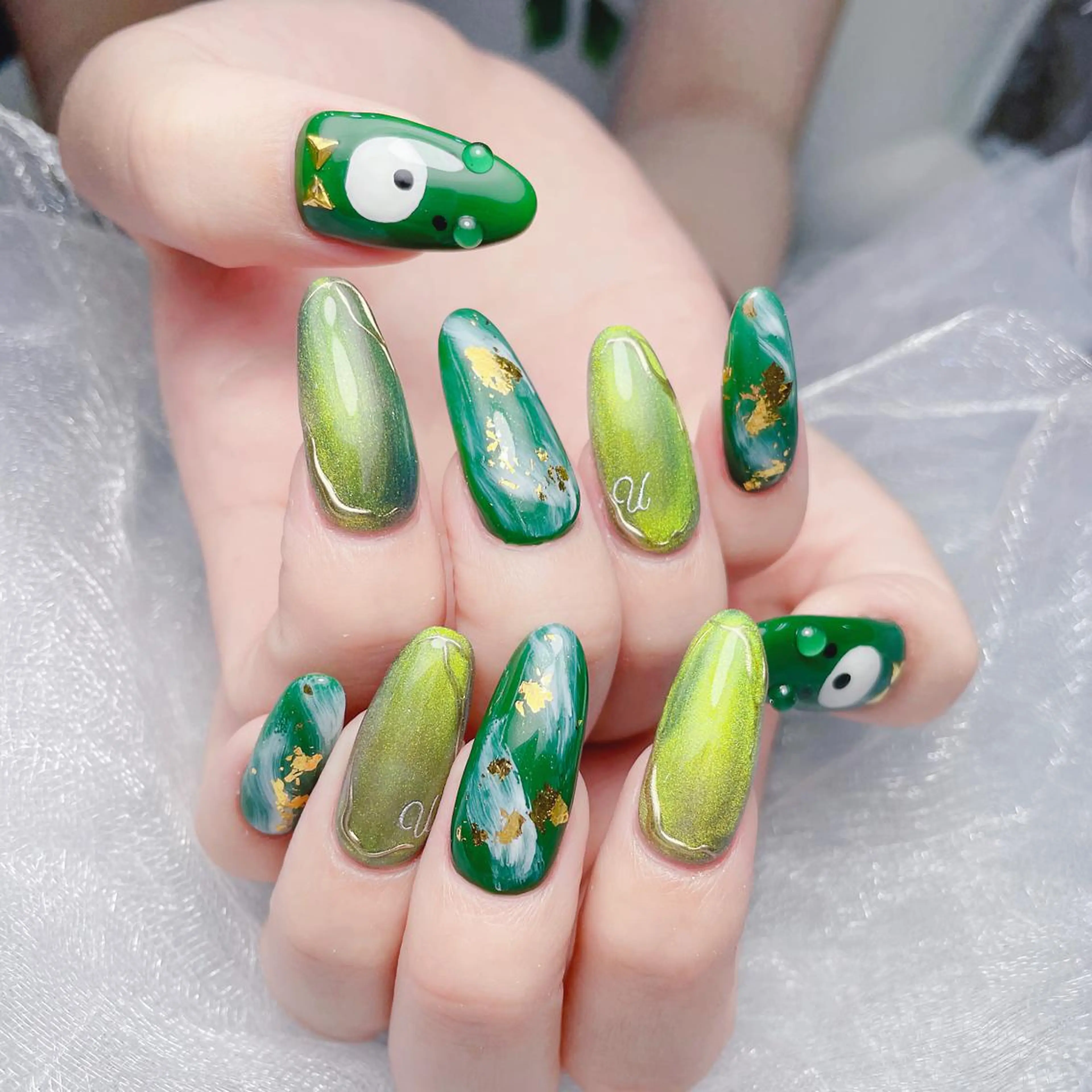 ネイル フレンチネイル ハート 韓国ネイル ミラーネイル リボン ハンドネイル Melody  3D/スカルプ専門店のネイルデザイン