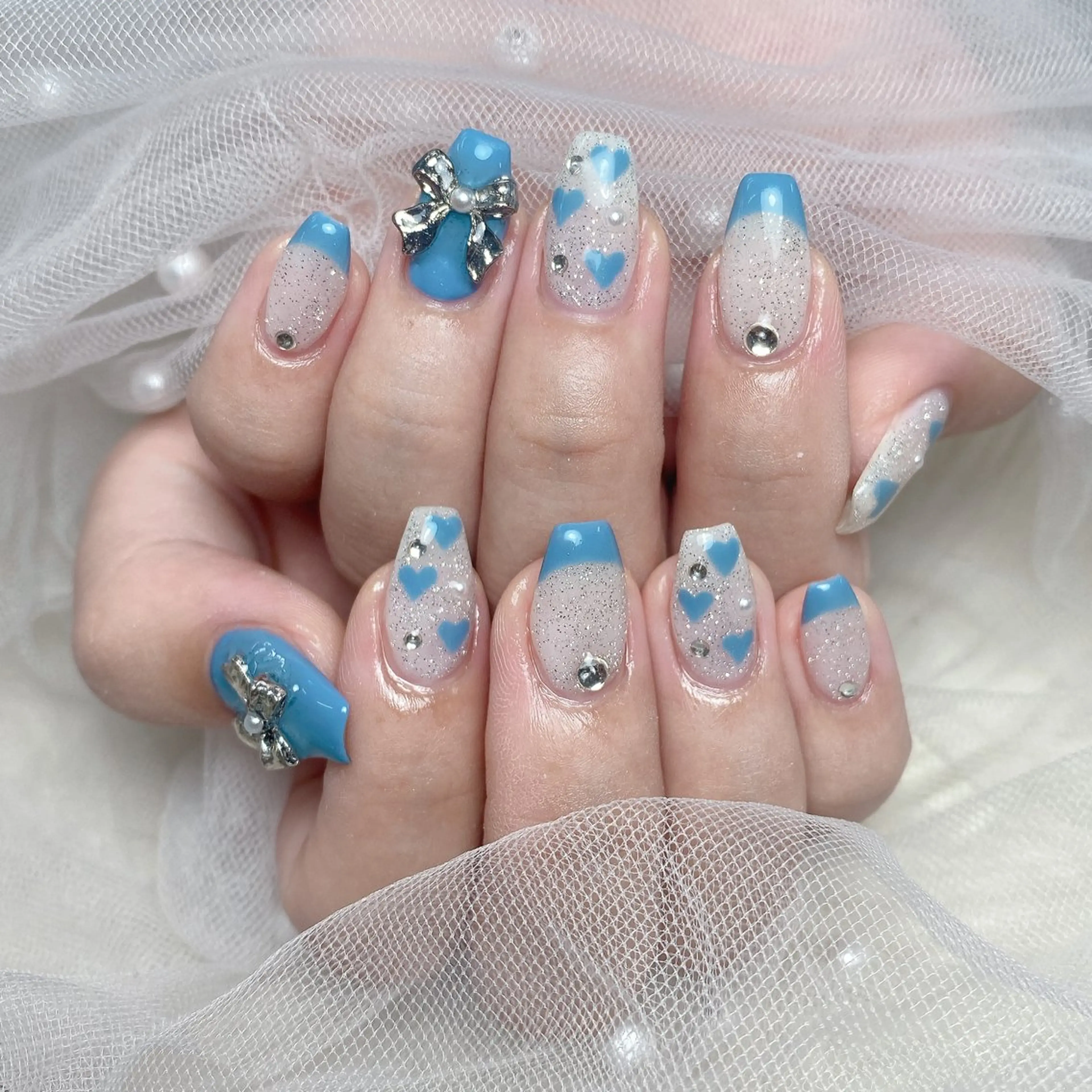 ネイル 長さ出し フレンチネイル ジェルネイル ガラスフレンチ 韓国ネイル ハンドネイル ハンドケア For U nail スカルプ専門店のネイルデザイン