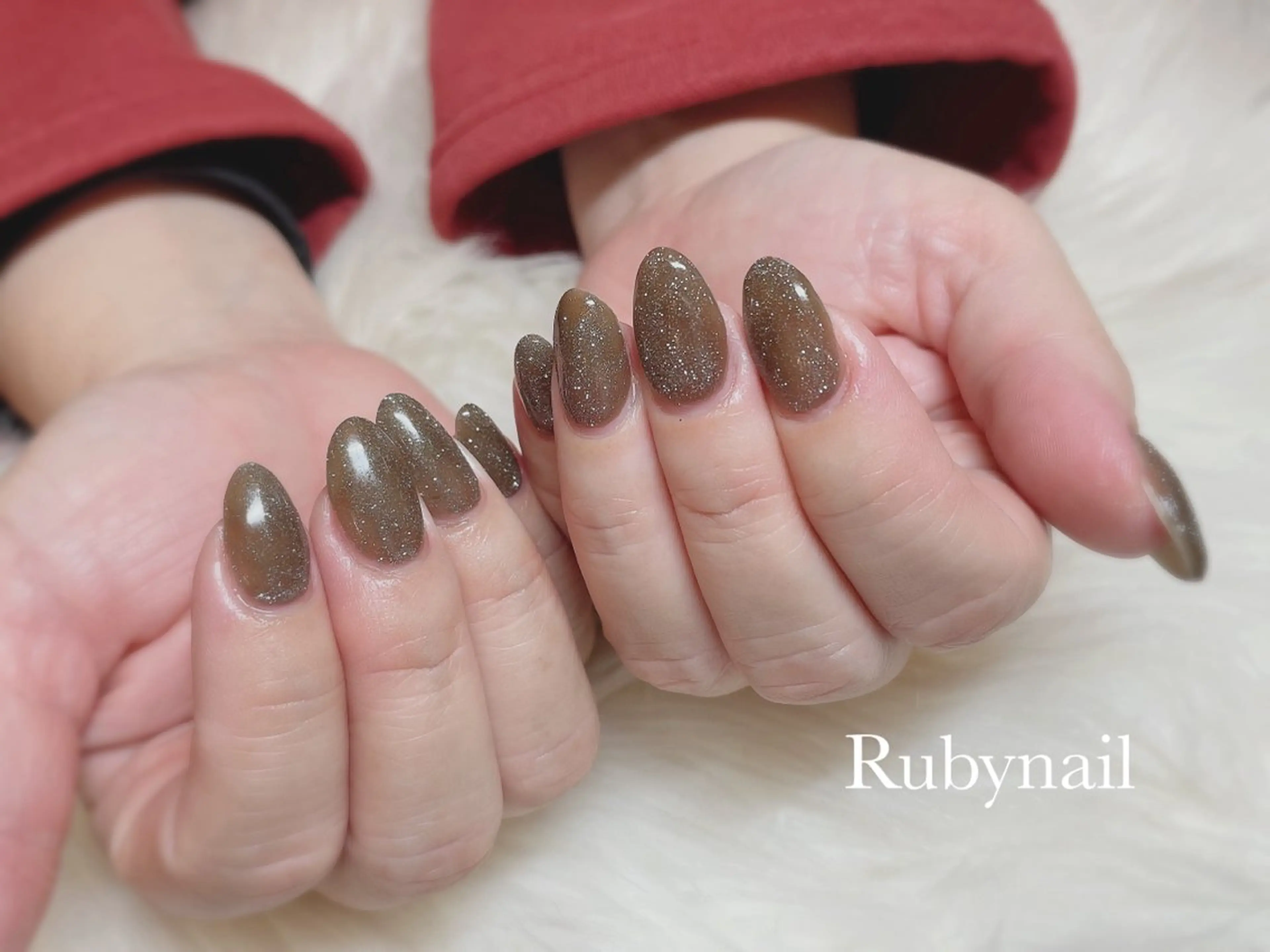ネイル ブラウン フラッシュネイル ラメ(グリッター) プライベートサロン Rubynailのネイルデザイン
