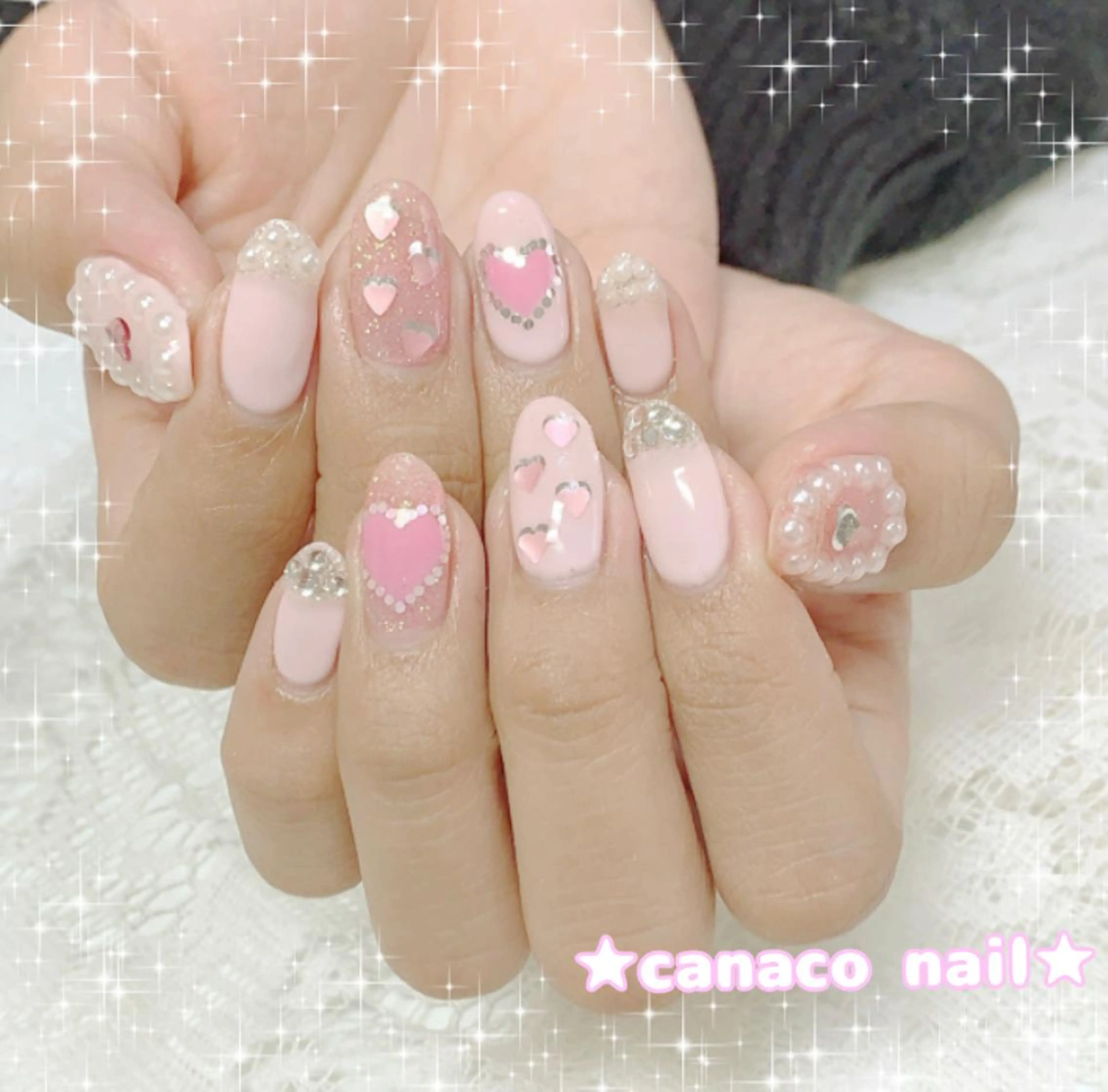 ネイル アートネイル フレンチネイル ジェルネイル ガーリー ハート ベテランネイル cnc nailのネイルデザイン