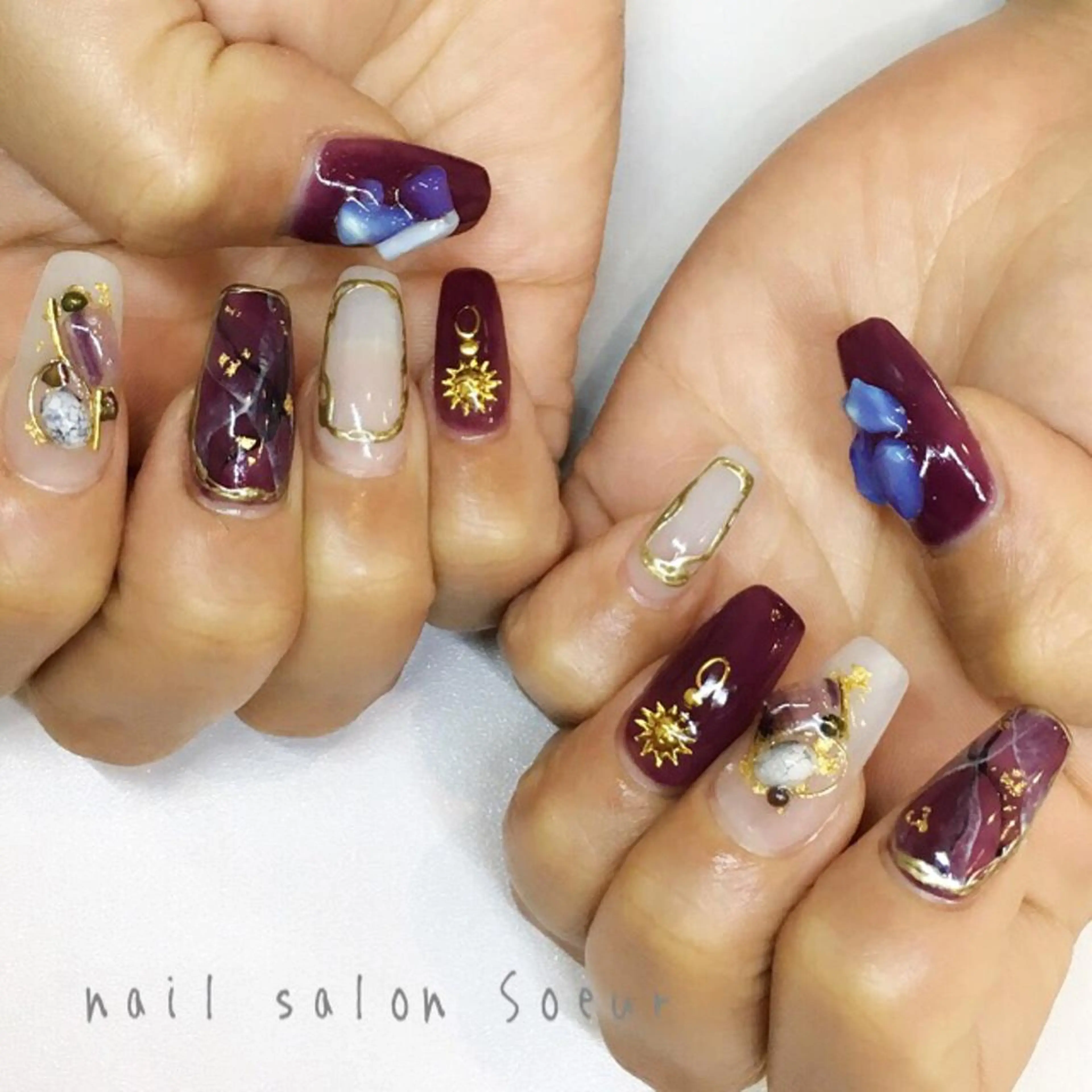 ネイル ゴールド 持ち込み パープル スカルプネイル ハンドネイル nail salon Soeurのネイルデザイン