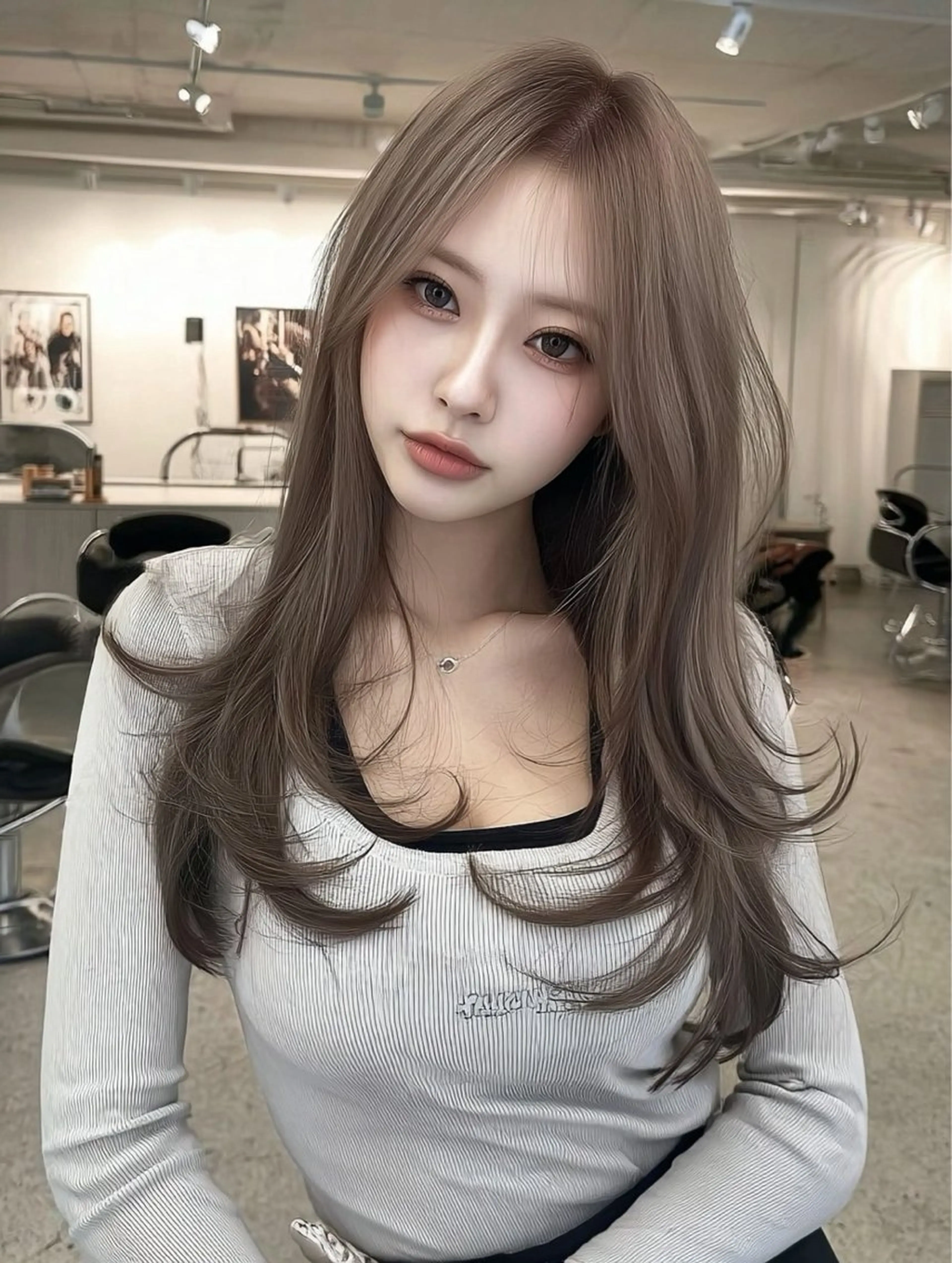 ロング カラー ベージュカラー ブリーチ 透明感カラー ミルクティーベージュ みなみ/盛れる顔周り /マツエク/透明感のヘアスタイル