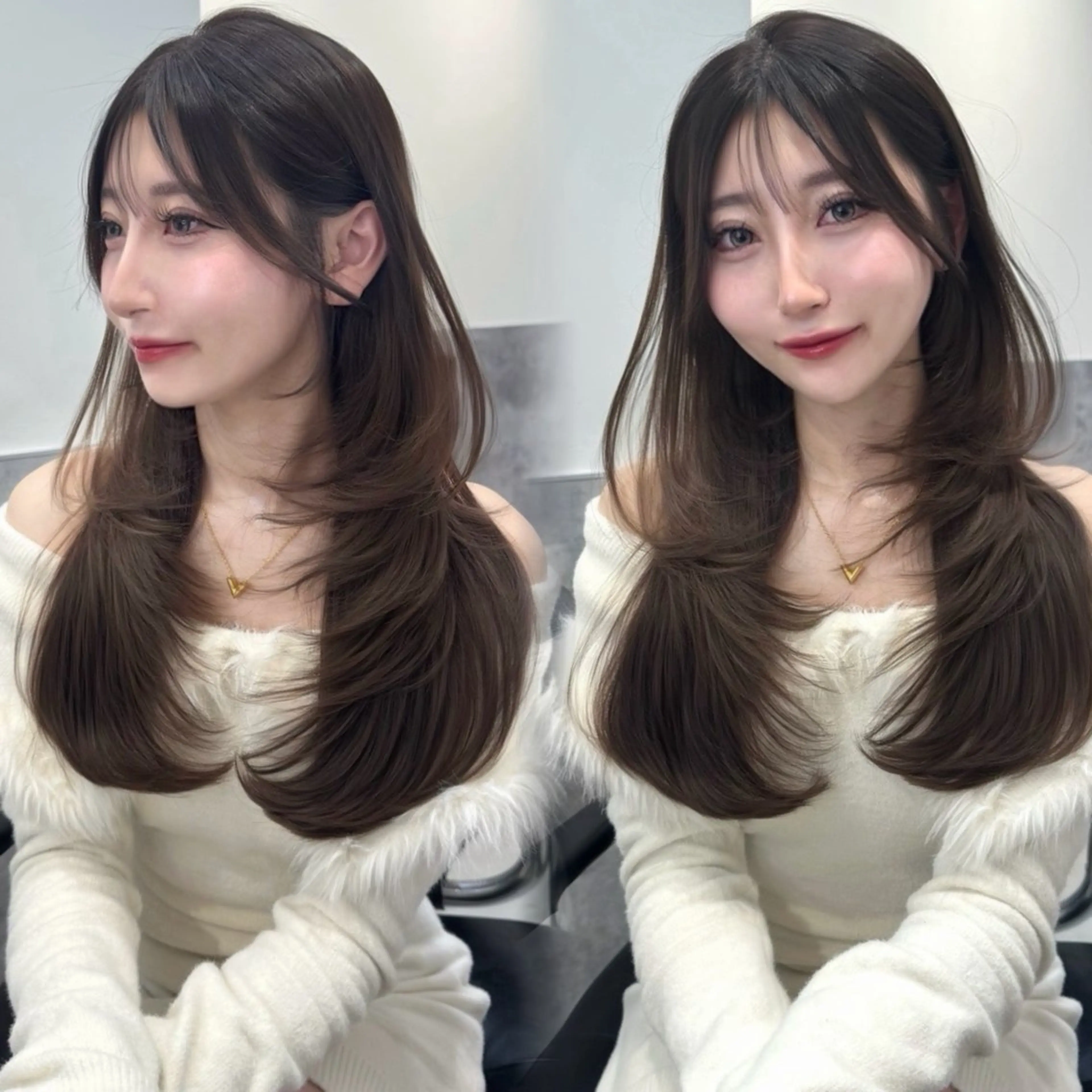 ロング カラー 透明感カラー グレージュ 顔周りカット レイヤーカット カット ヘアカラー トリートメント 韓国系支持率No.1 レイヤー特化/きょうのヘアスタイル