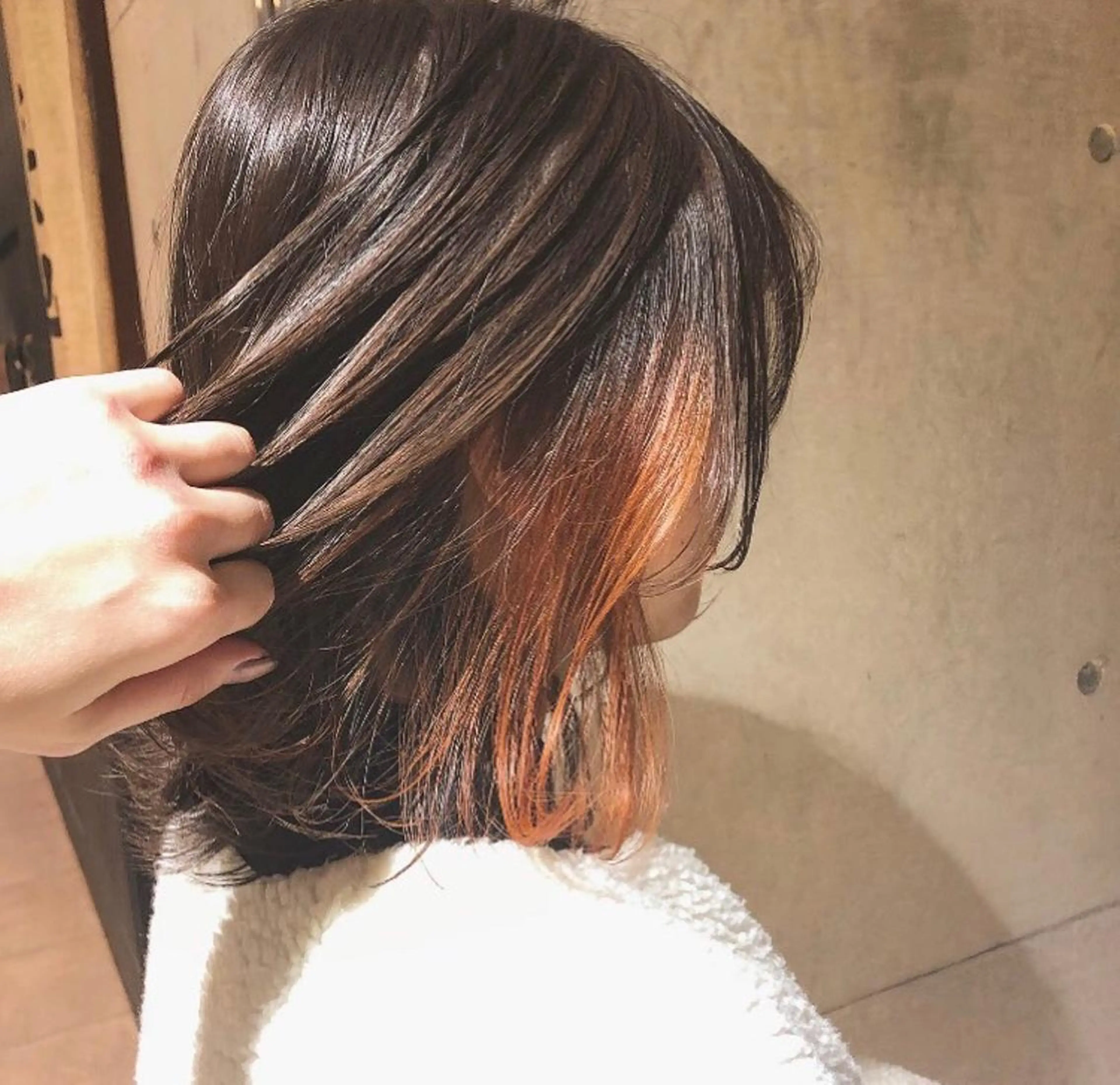 ミディアム カラー インナーカラー オレンジ 髪質改善サロン 梅田/ヨナミネのヘアスタイル