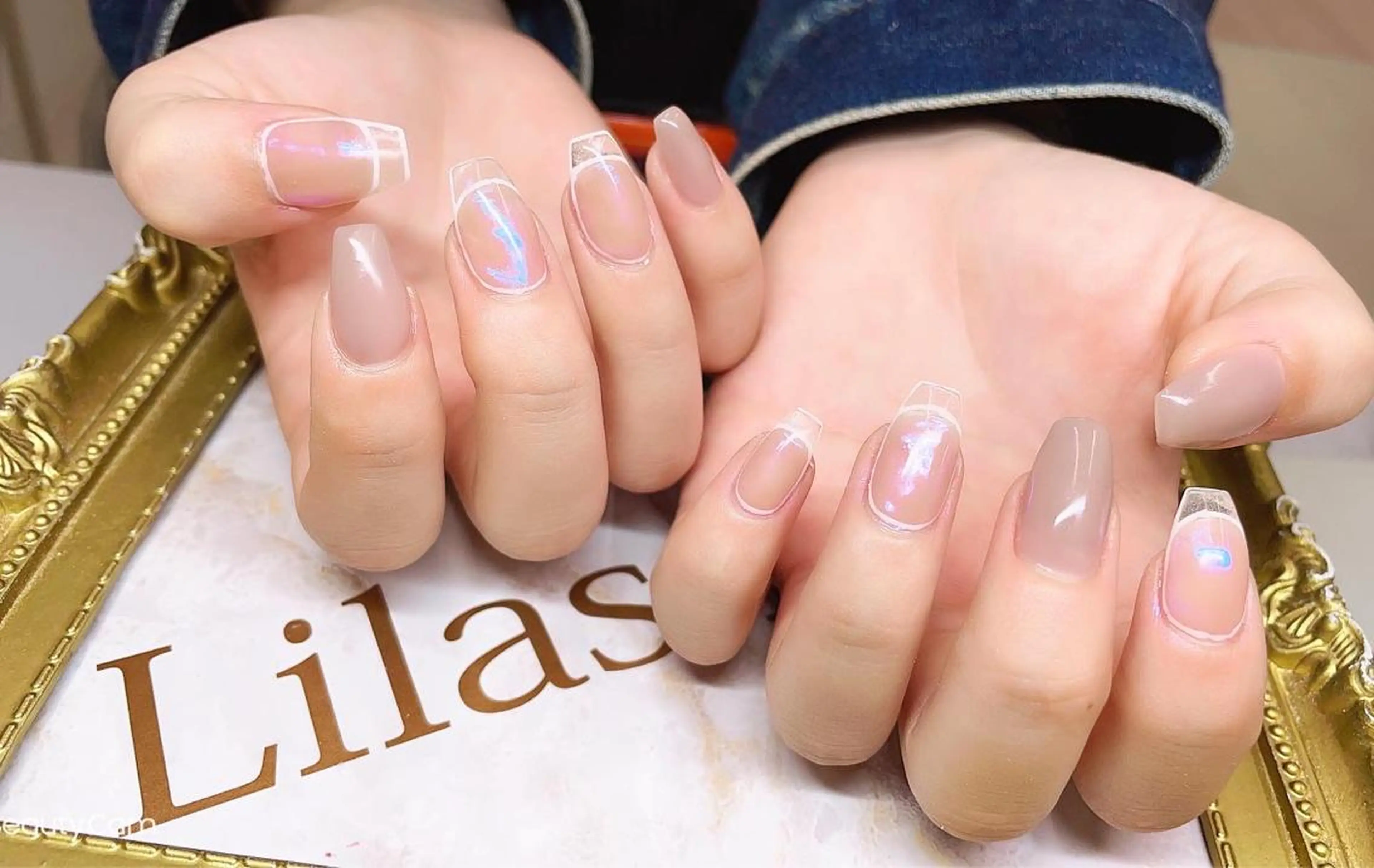 ネイル オーロラネイル クリアネイル フレンチネイル ジェルネイル ハードジェル Lilas Nailのネイルデザイン