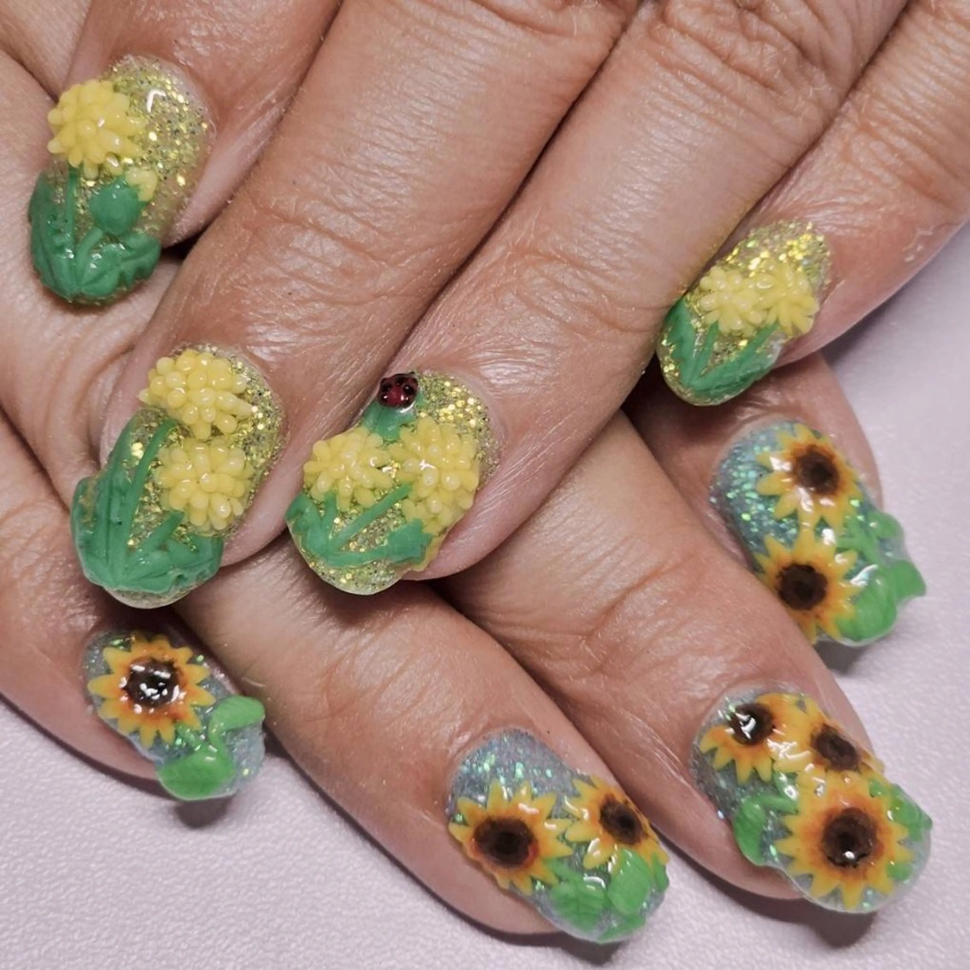 ネイル アートネイル ブルー グリーン ラメ(グリッター) パステルネイル ハンドネイル よしだ ひろきのネイルデザイン