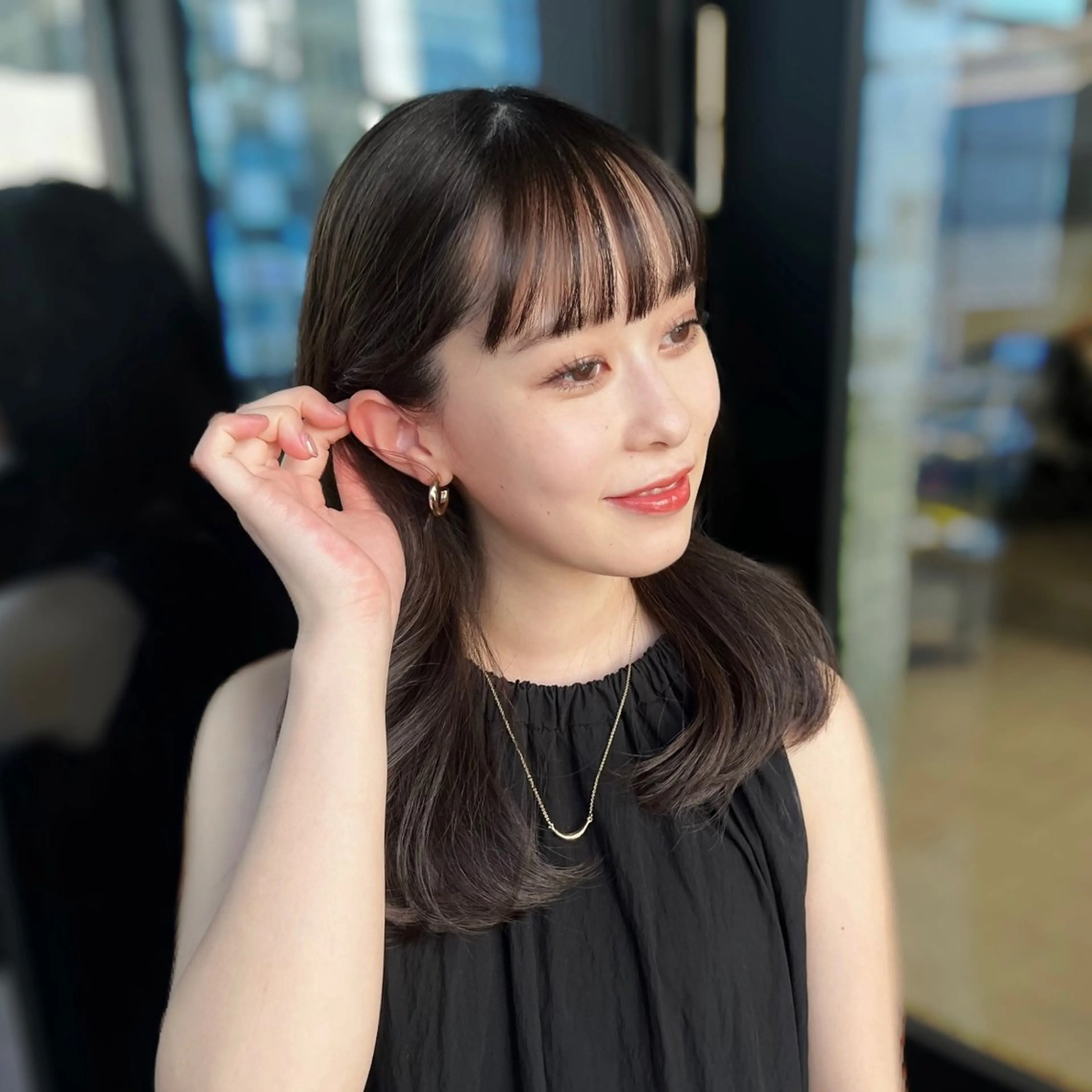 セミロング カラー 韓国ヘア♡ 顔まわりカットayaのヘアスタイル