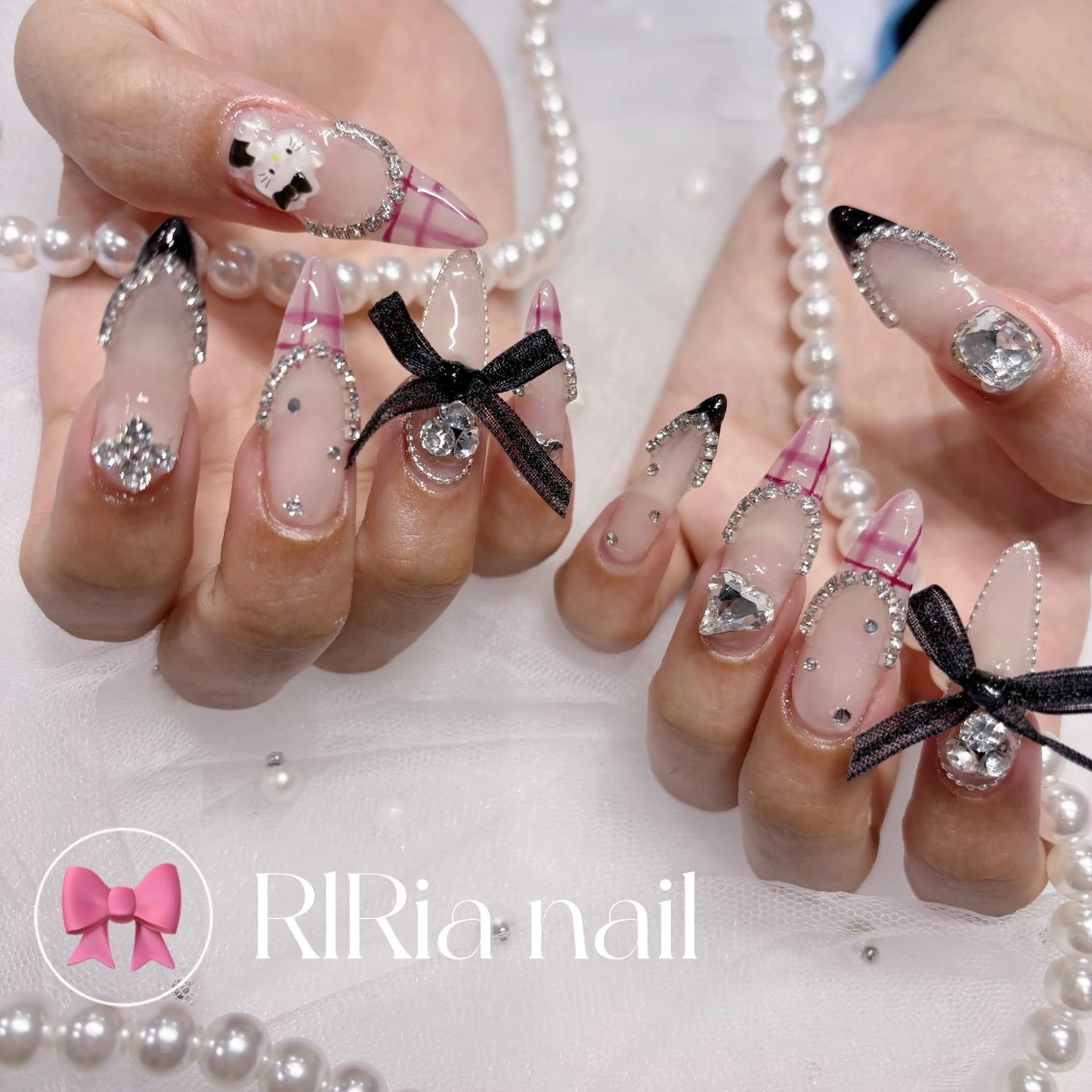 ネイル クリアネイル ピンク リボン ハンドネイル 🎀RIRia nail🎀のネイルデザイン