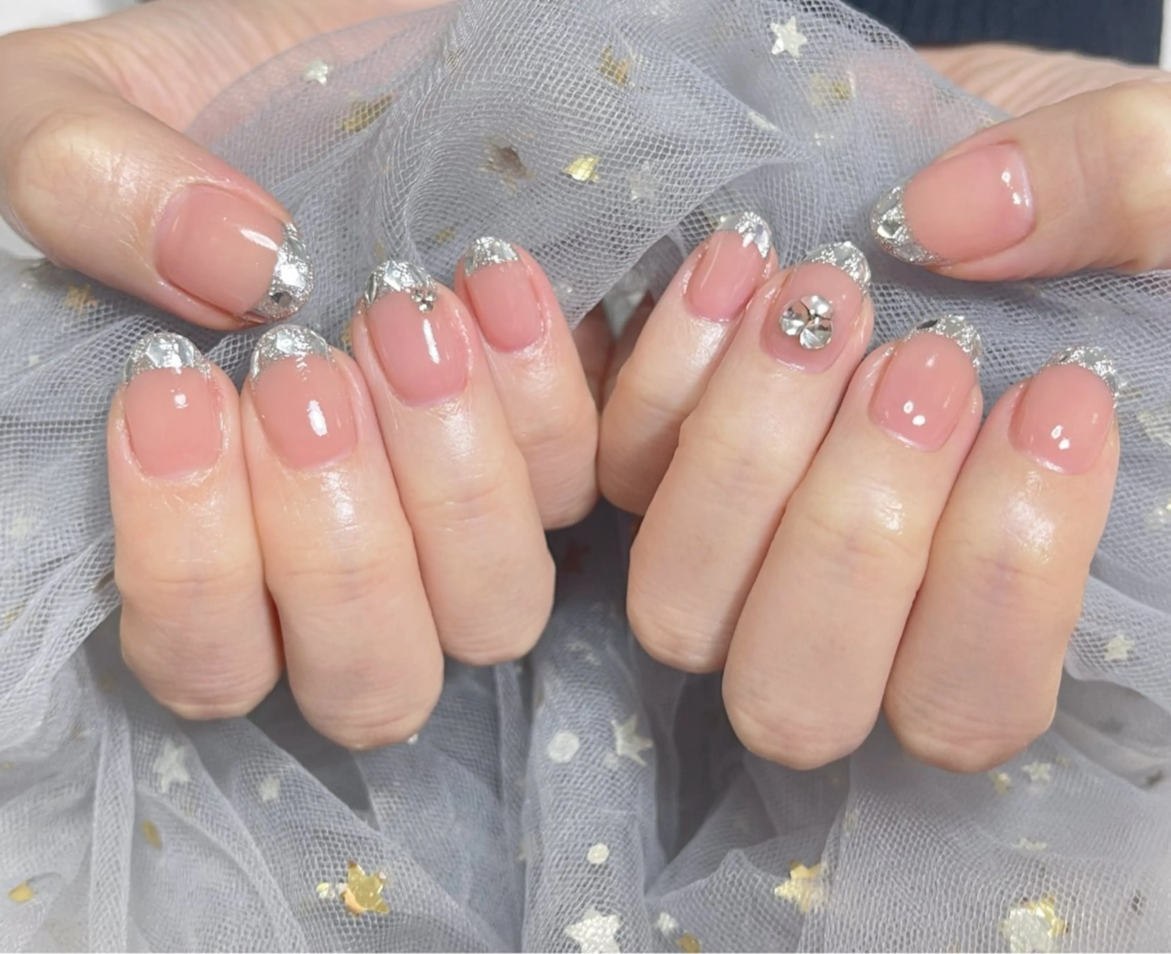 🌈キラキラ人気コース🎀🎀ガラスフレンチ（クリアベース込み)の写真