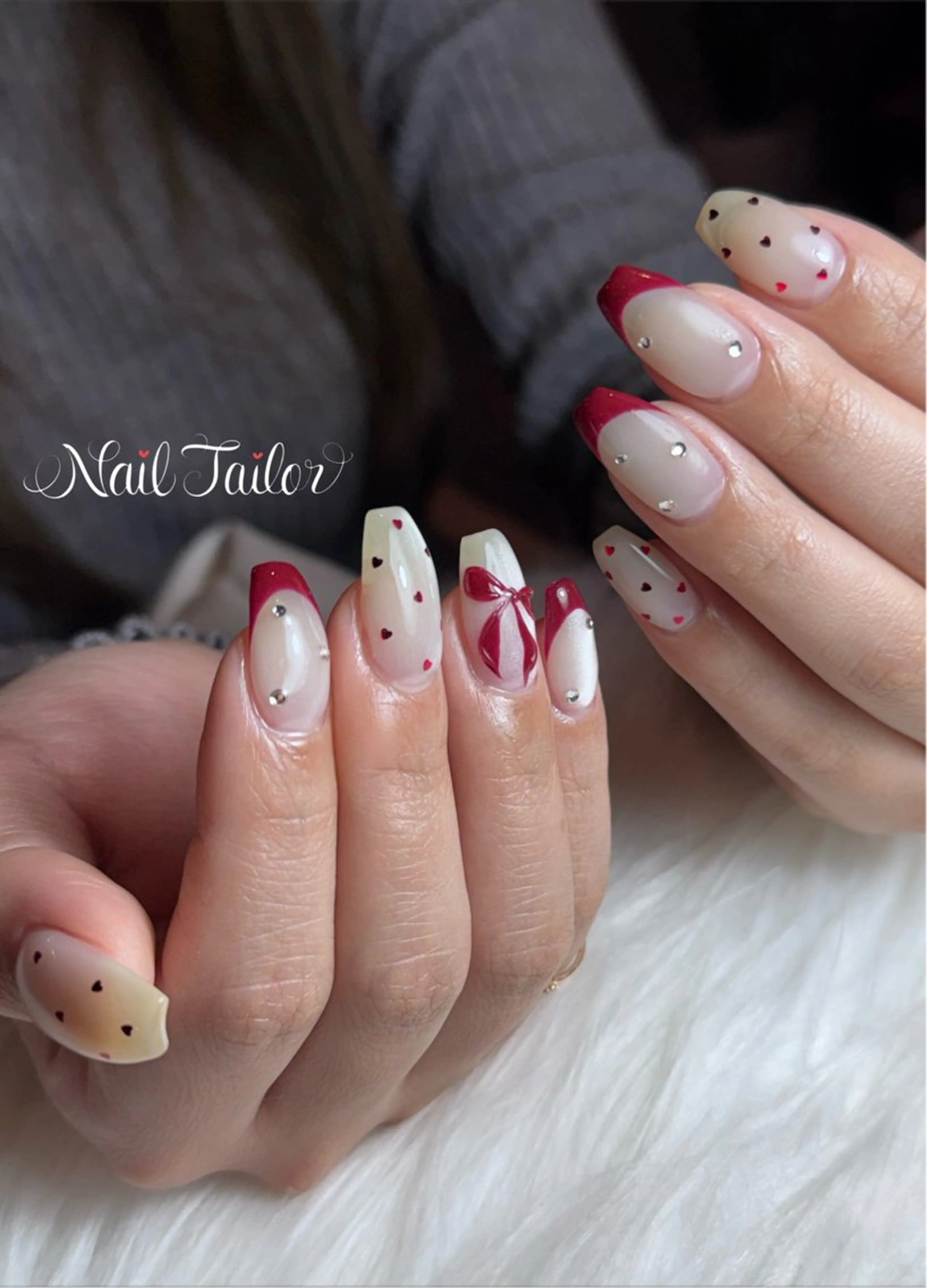 ネイル ドット フレンチネイル ハート マグネットネイル 持ち込み ハンドネイル NailTailor ネイルテイラーのネイルデザイン