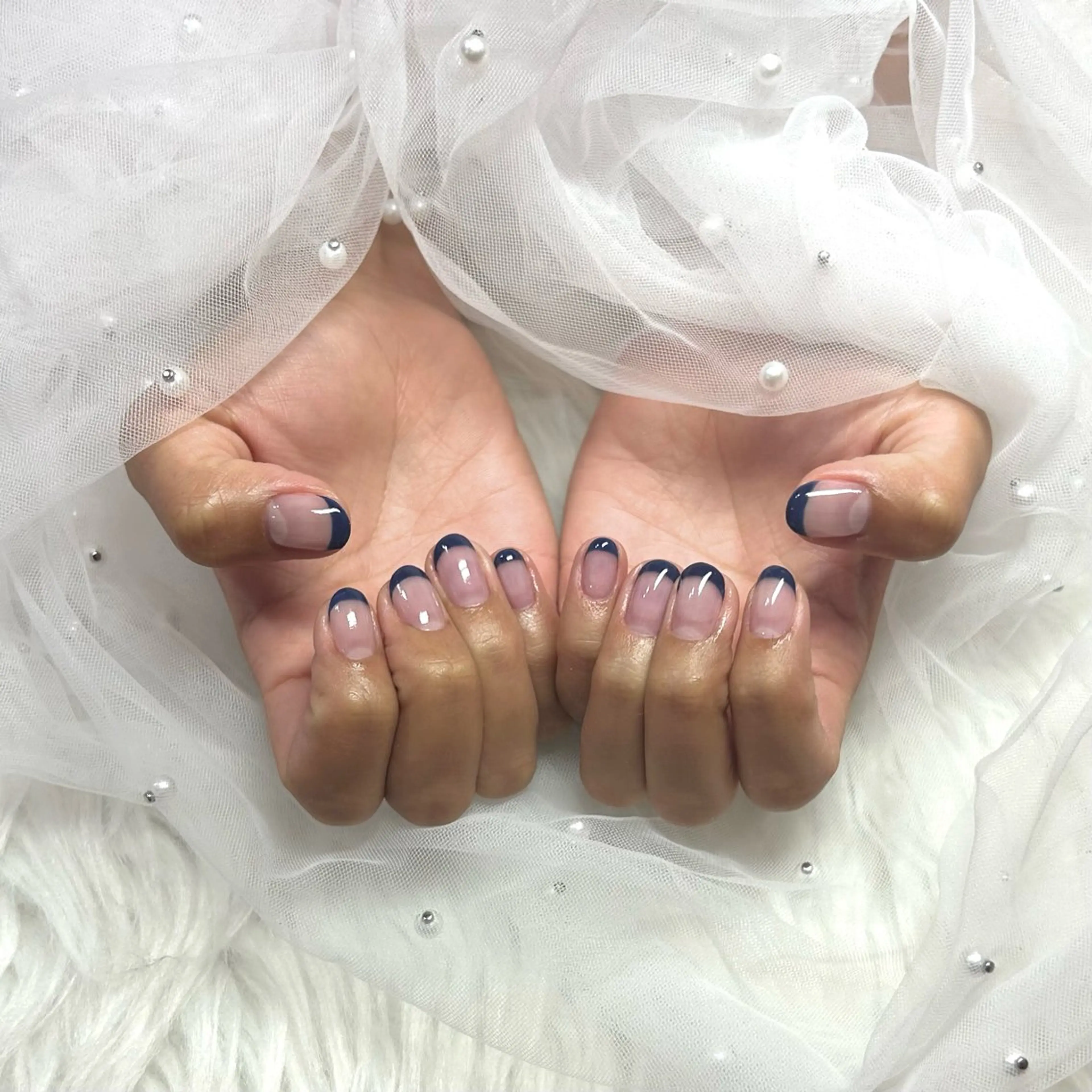 ネイル クリアネイル フレンチネイル ネイビー 🖤Kitty川越店 Jr.さゆり🖤のネイルデザイン