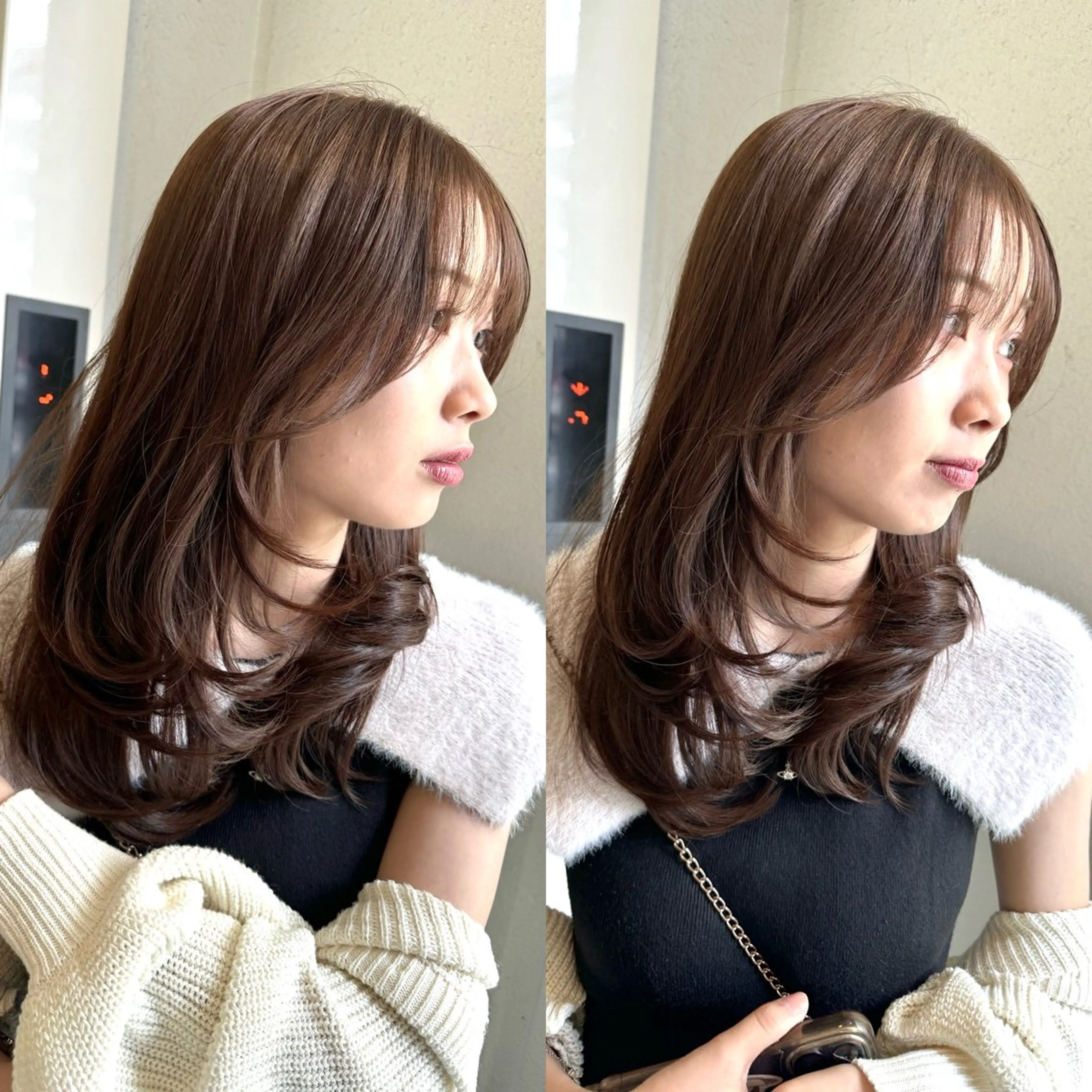 セミロング カット ヘアカラー バレイヤージュ ボブ🌈ナツヤのヘアスタイル